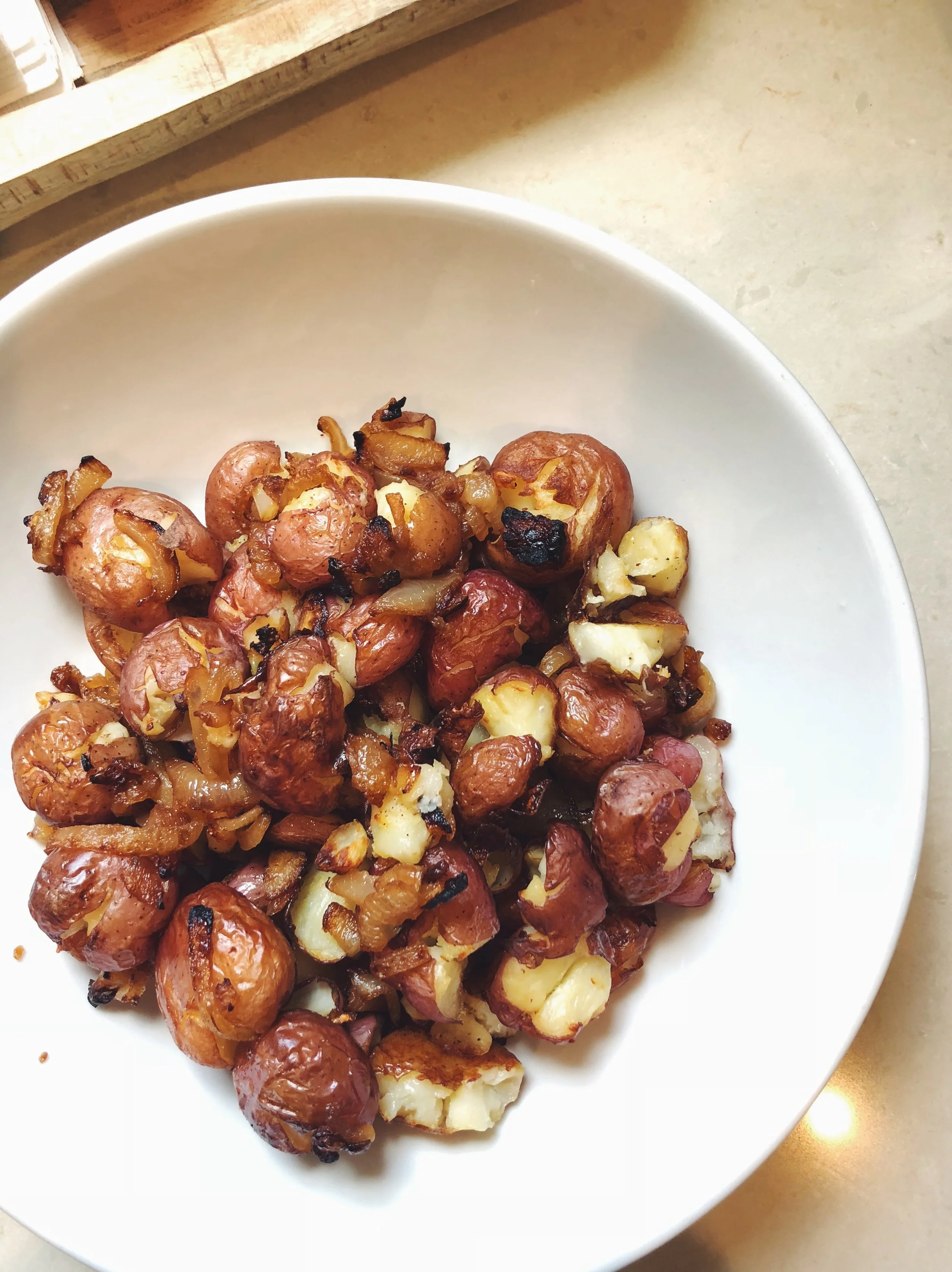 Smashed Baby Potatoes with Vidalia Onions