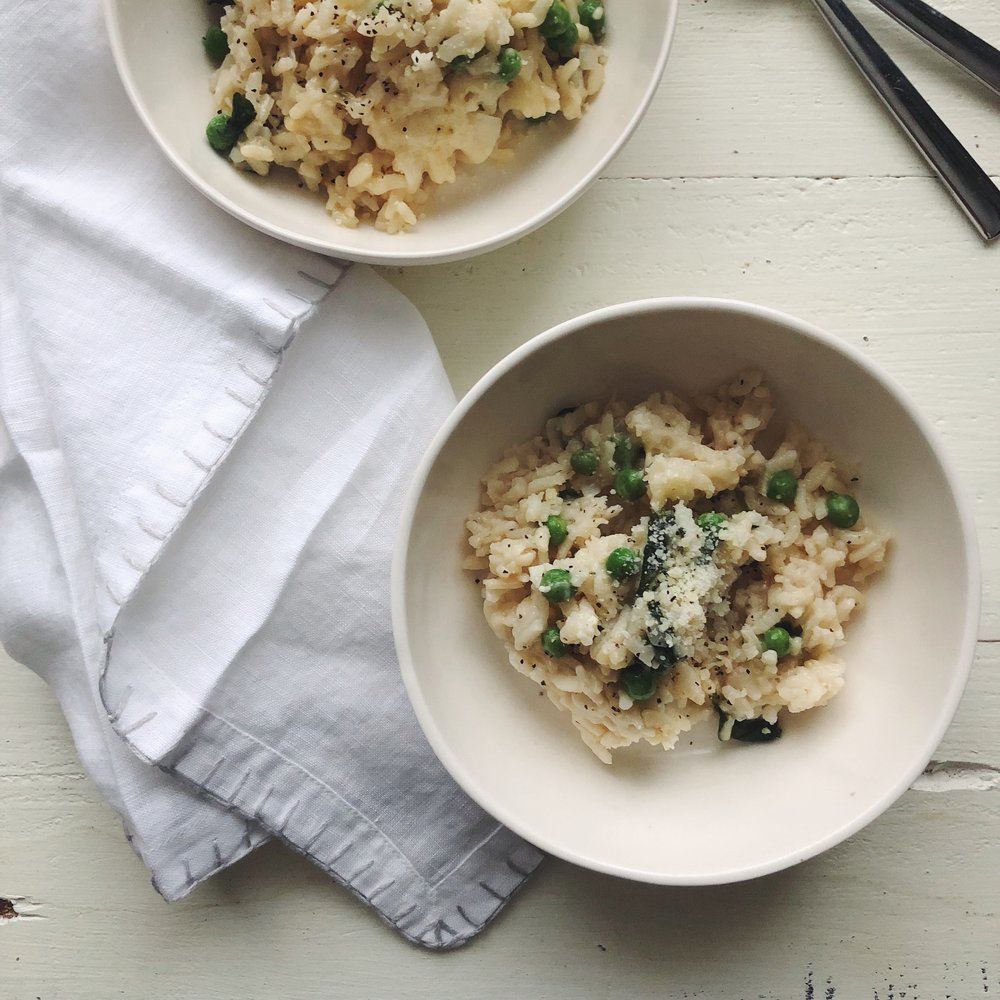 Instant Pot Risotto with English Peas + Spinach — Caramelized