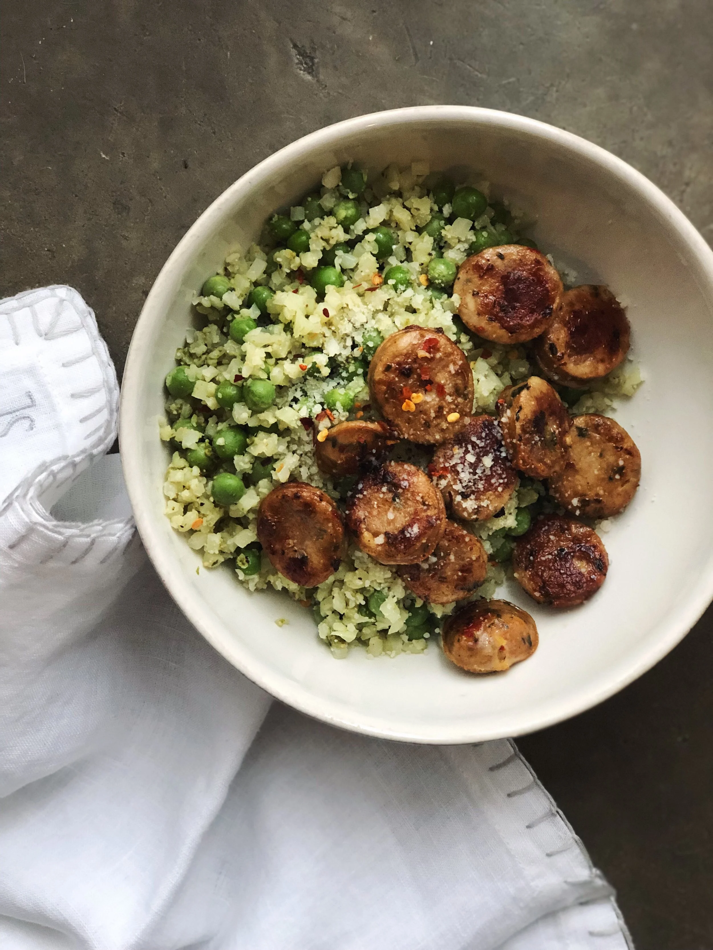 Cauliflower "Risotto" with Pesto and Spring Peas