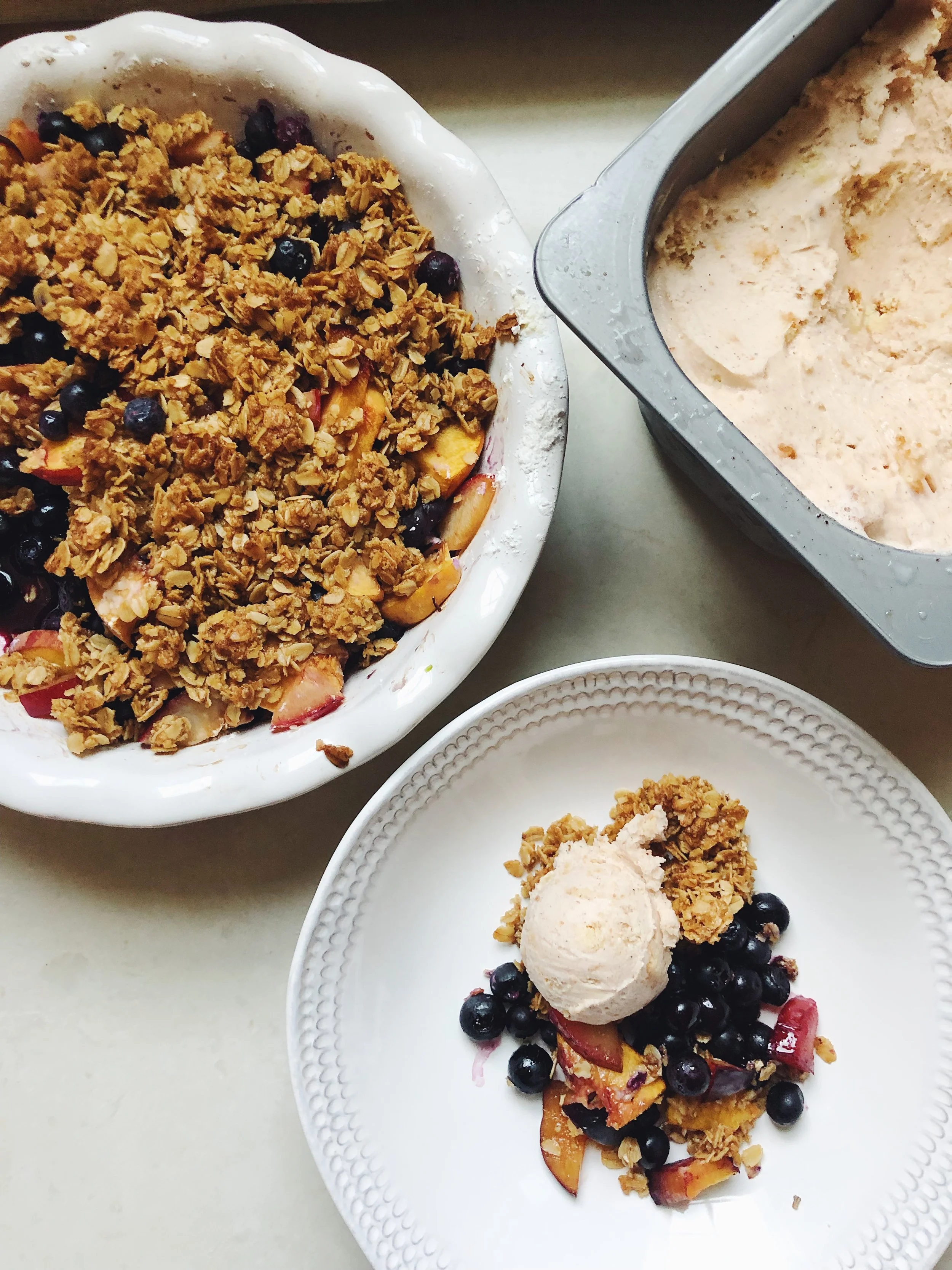 Blueberry Plum Cinnamon Crisp with Cinnamon Gelato