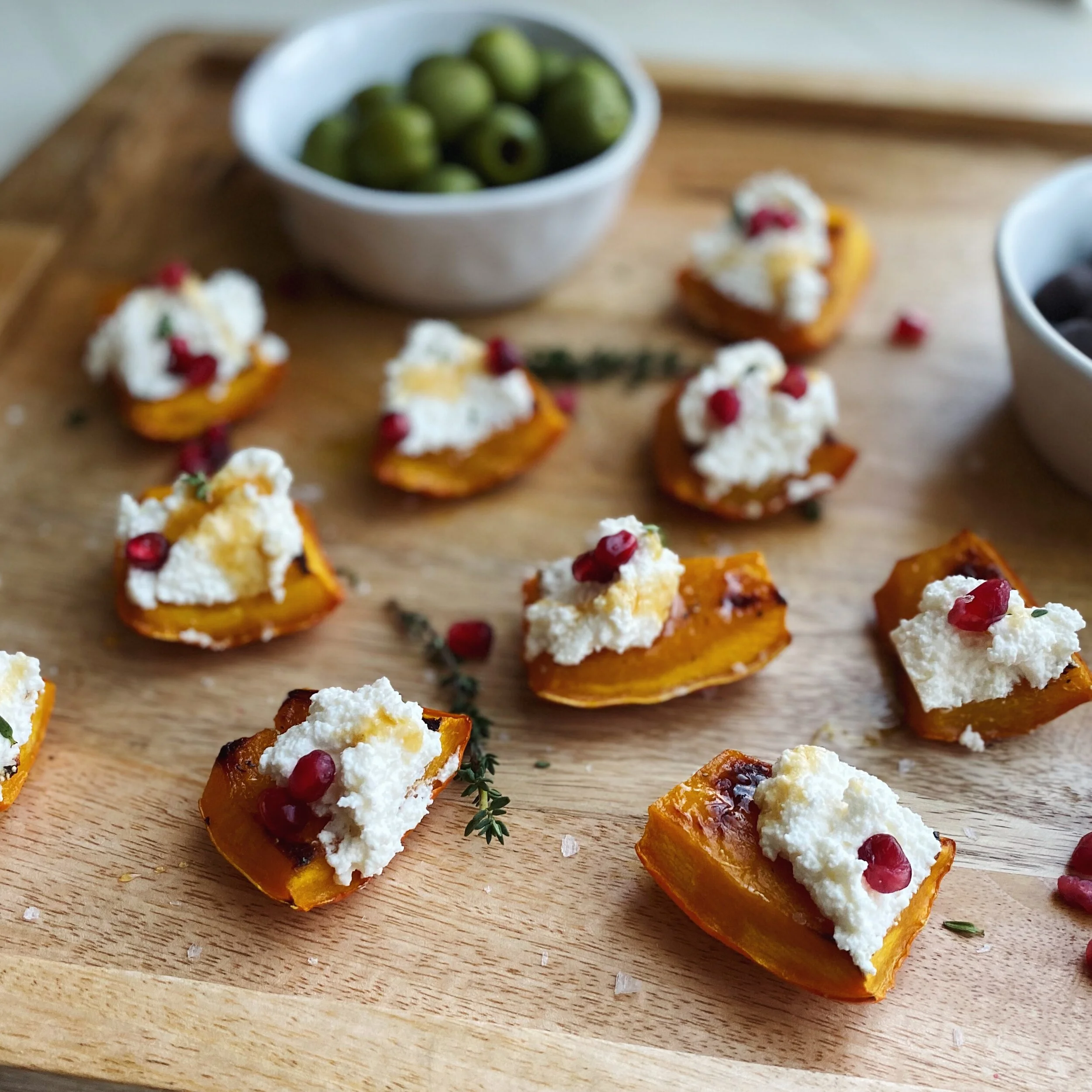 Golden Acorn Squash "Crostinis" with Honey Ricotta — Caramelized