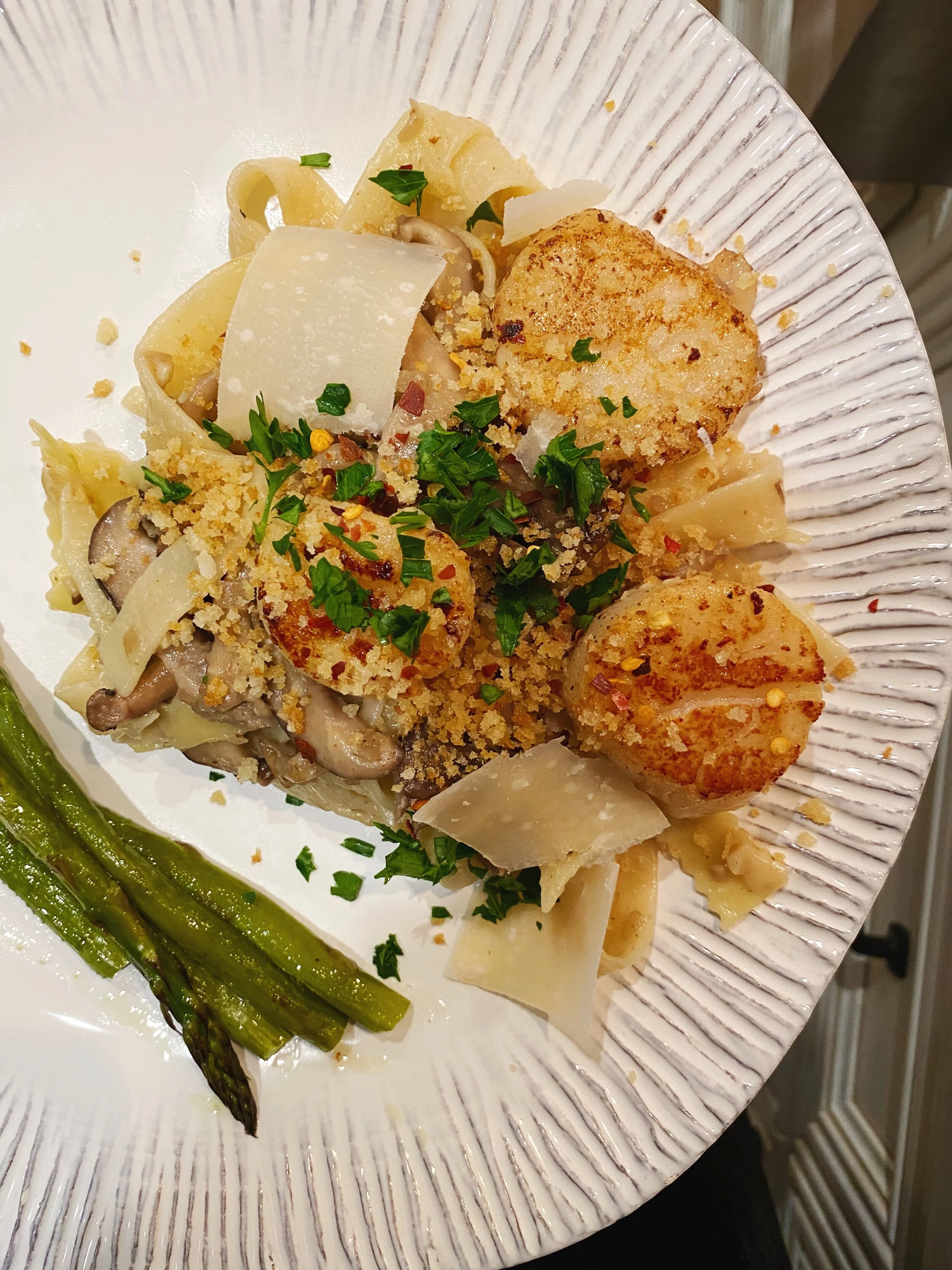 Truffle Mushroom Pappardelle with Scallops — Caramelized