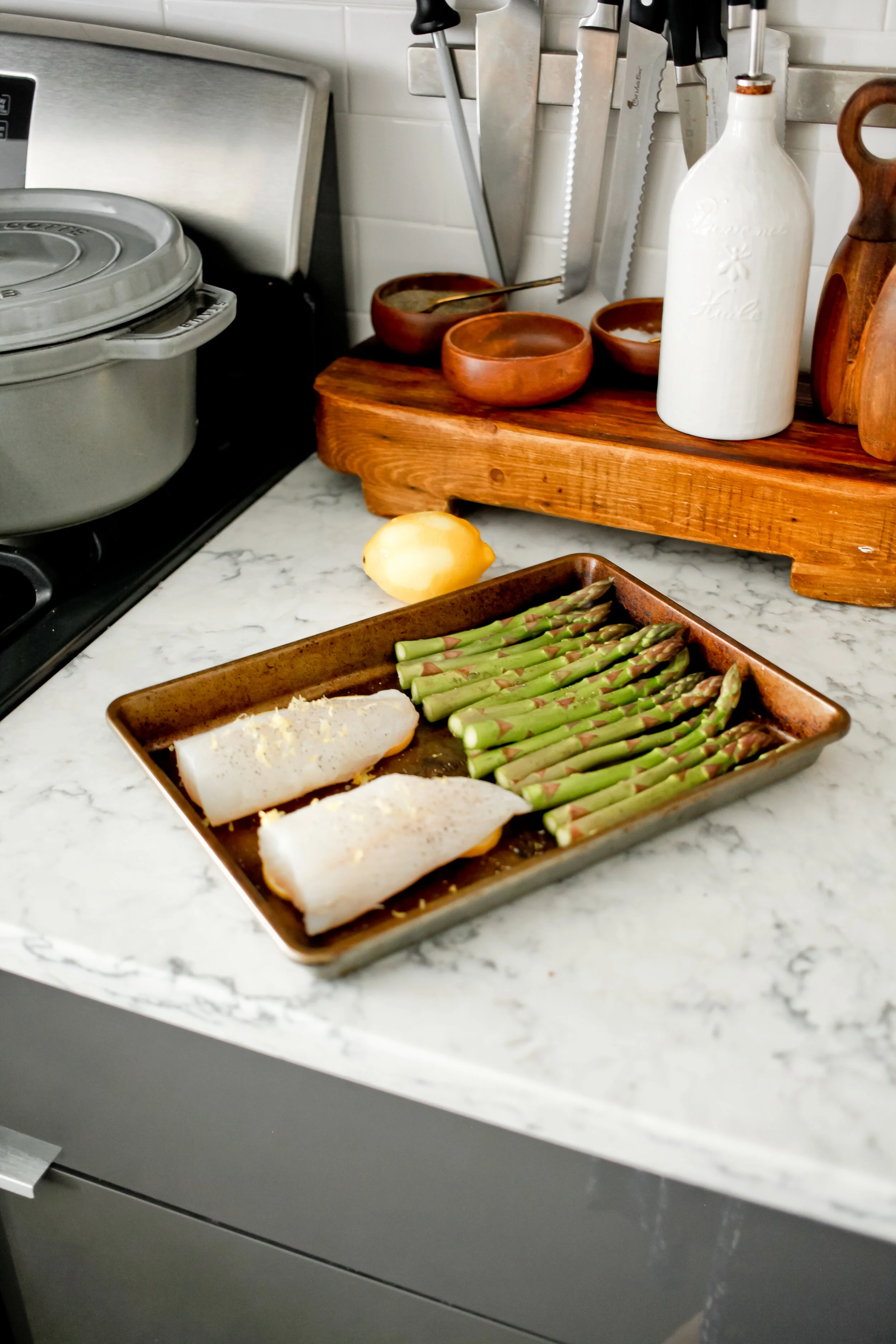 Sheet Pan Citrus Roasted Cod + Asparagus