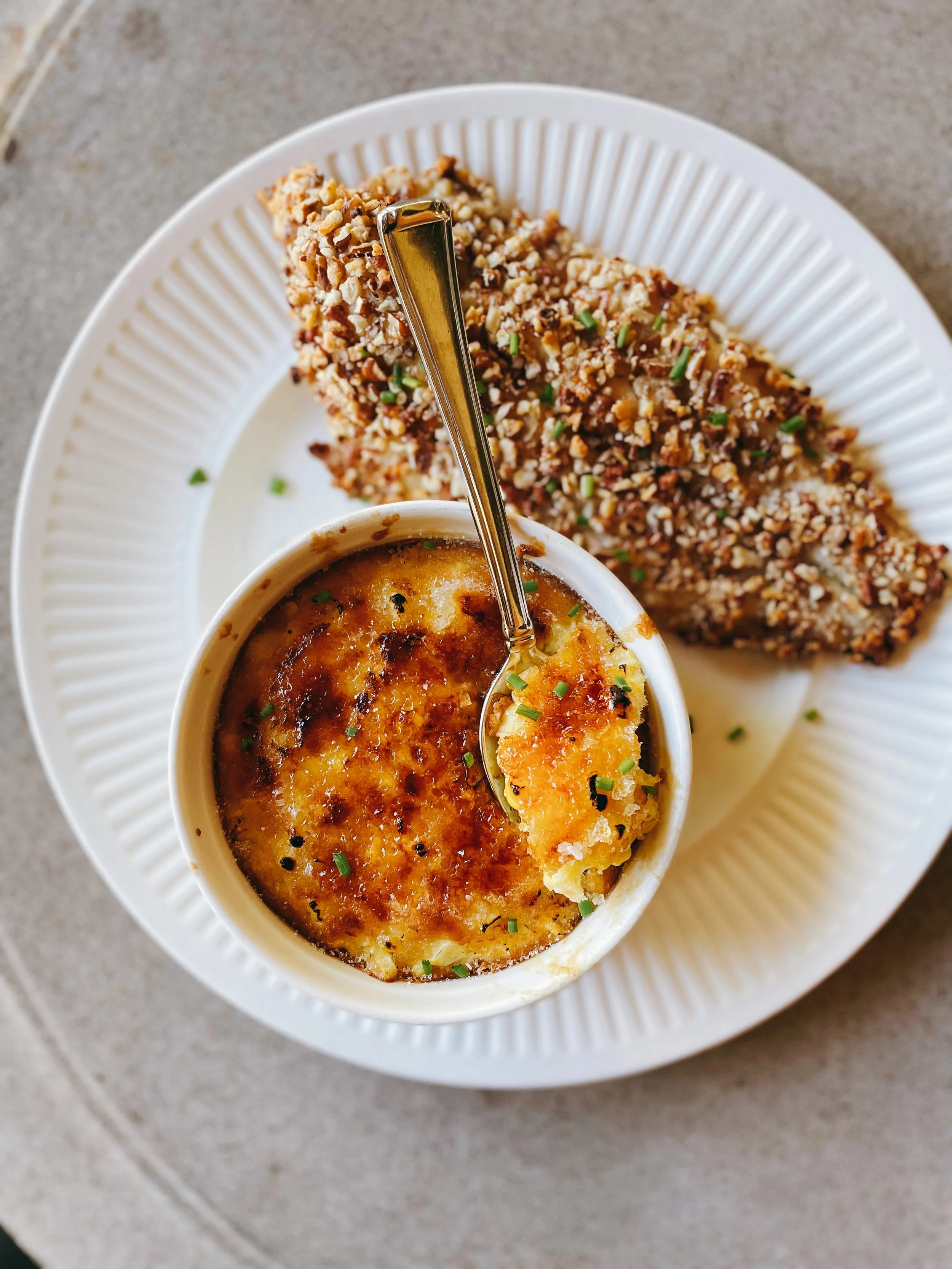 Pecan-Crusted Farm-Raised Catfish with Corn Brûlée