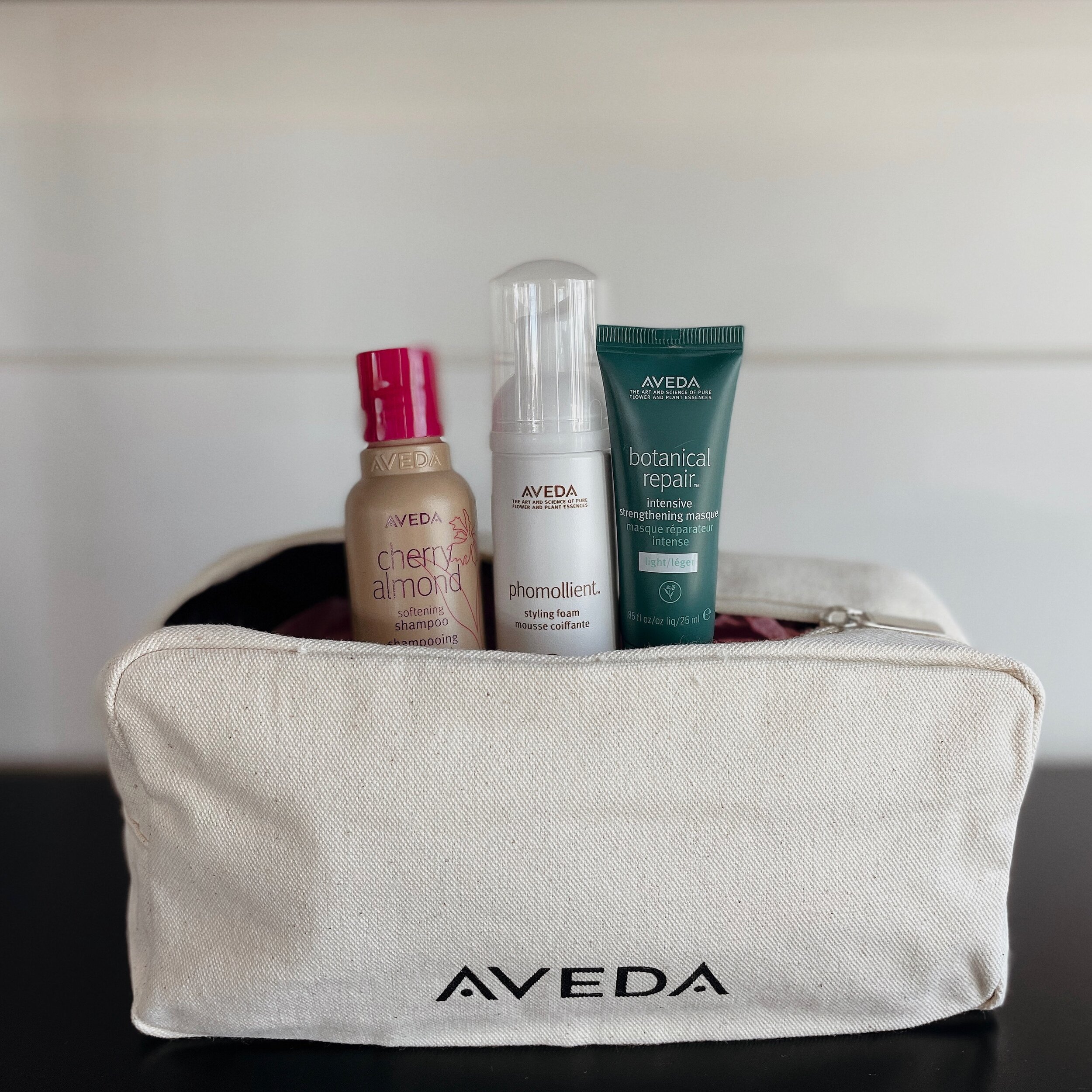 April special ✨
Purchase 3 Aveda travel size products &amp; receive this travel bag complimentary! 

#aveda #hairsalon #travel #specials #lkn #salon