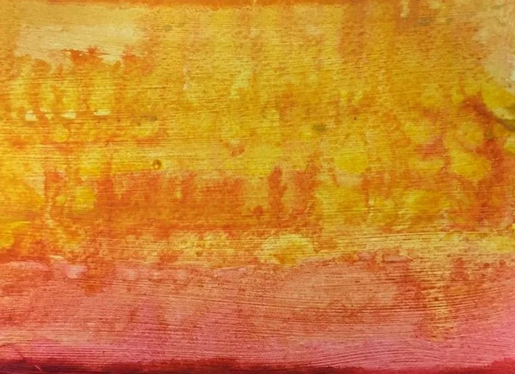 Yellow pink red 5" x 7" Acrylic on paper (c) 2017. 95.00 USD matted and shipped in US. 