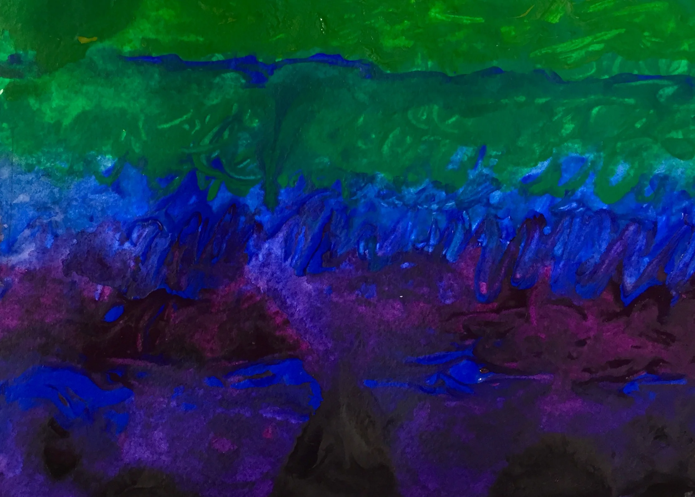Green Blue Purple, 5" x 7" acrylic on paper. 95.00 USD includes shipping and matting