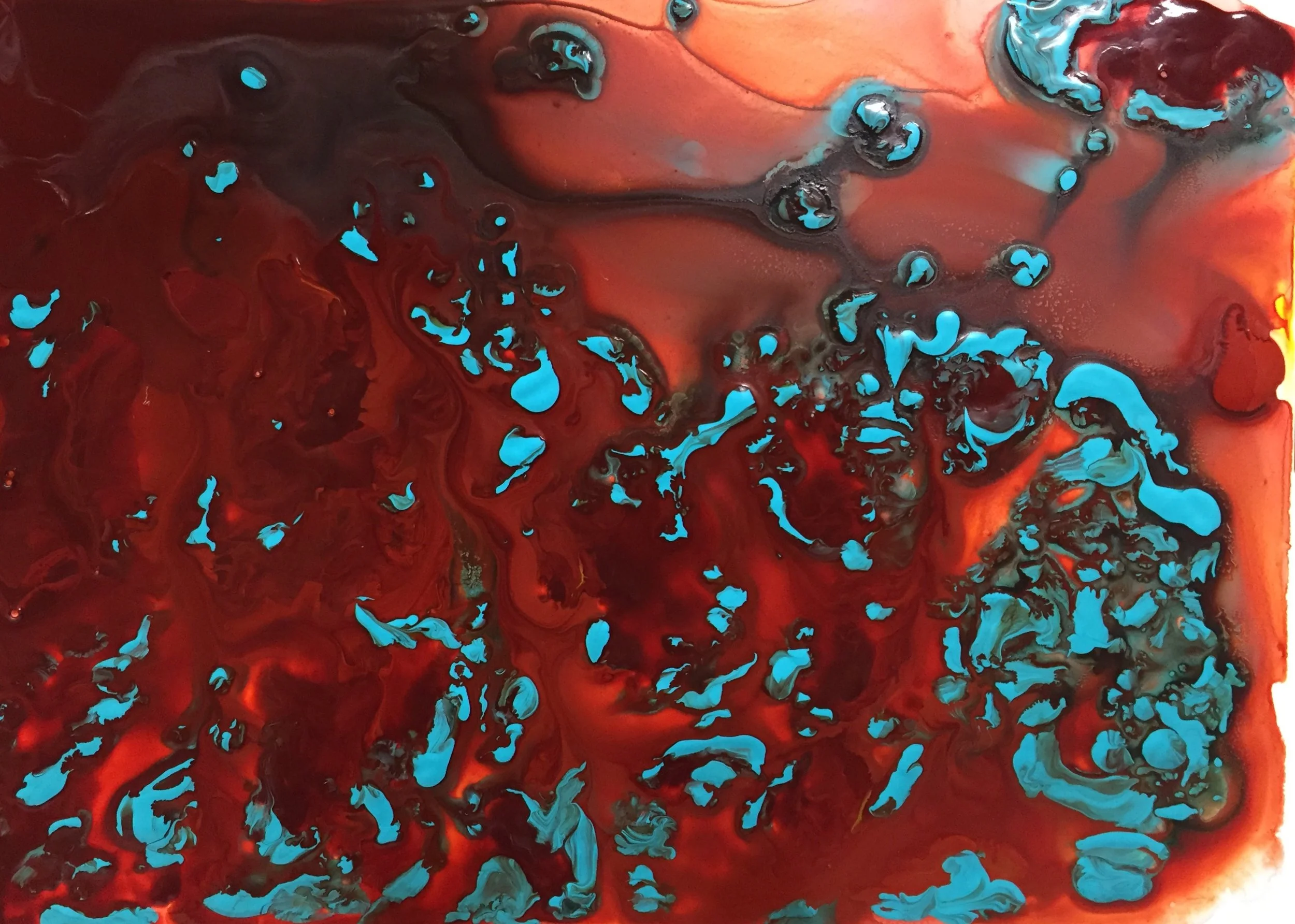 Santa Fe Memories” Chili Red Turquoise from What 3 Colors Bring You Joy? (c) 2018–5”x7” Acrylic on YUPO paper $95 USD
