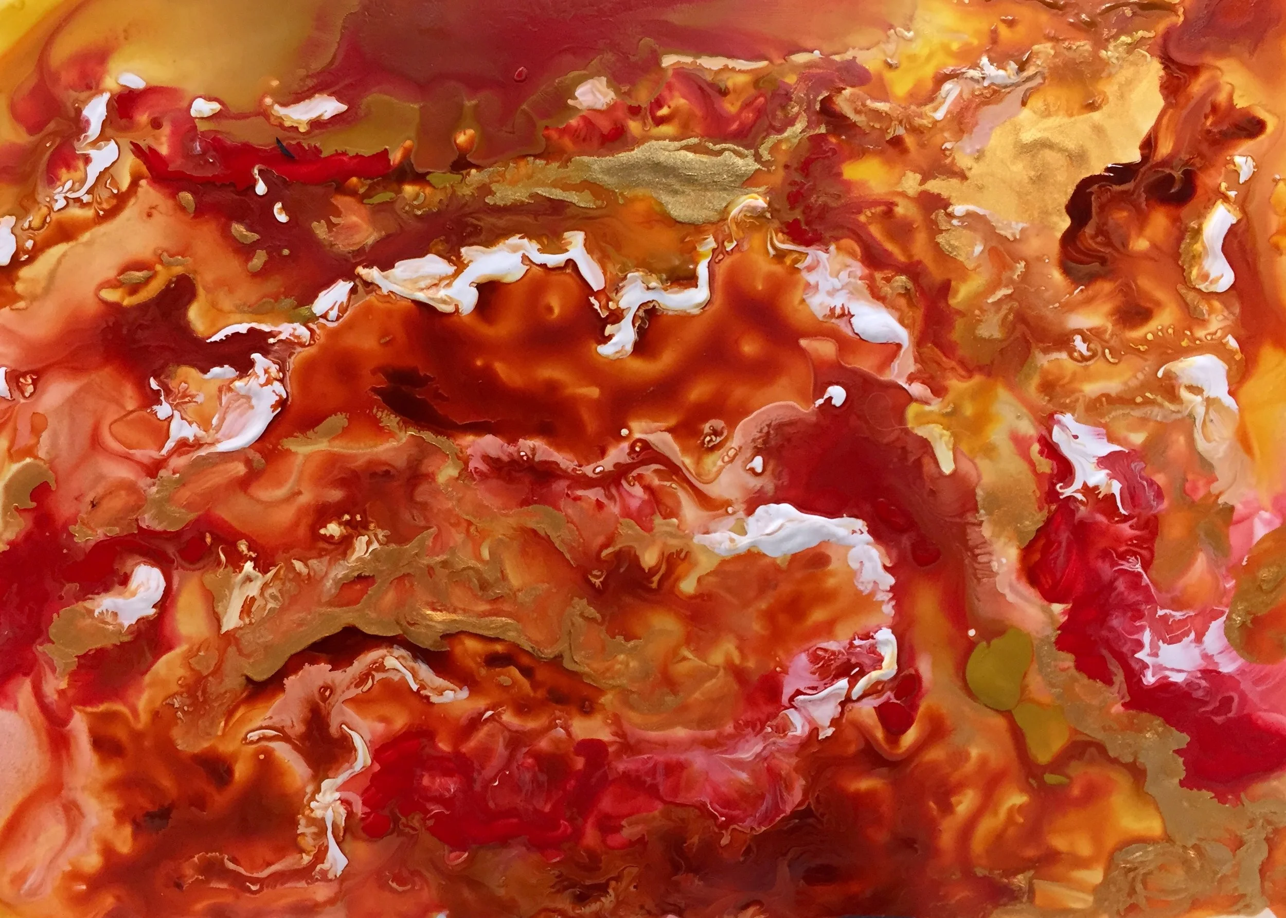 “Fire” Red Yellow White from What 3 Colors Bring You Joy? (c) 2018–5”x7” Acrylic on YUPO paper $95 USD