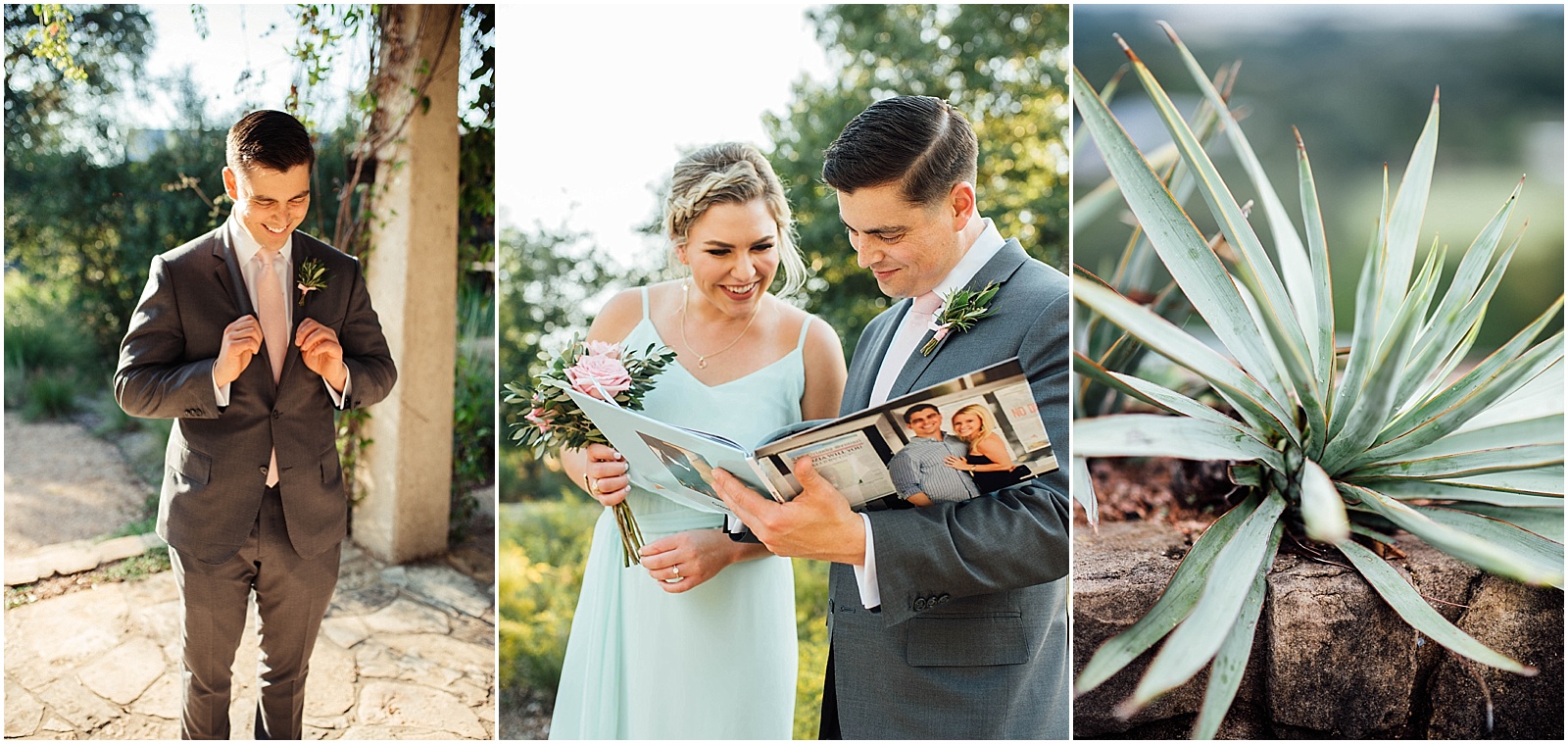 Groom with Sister Blush Pink Bridal Details at Lady Bird Johnson Wildflower Center Austin Texas Wedding