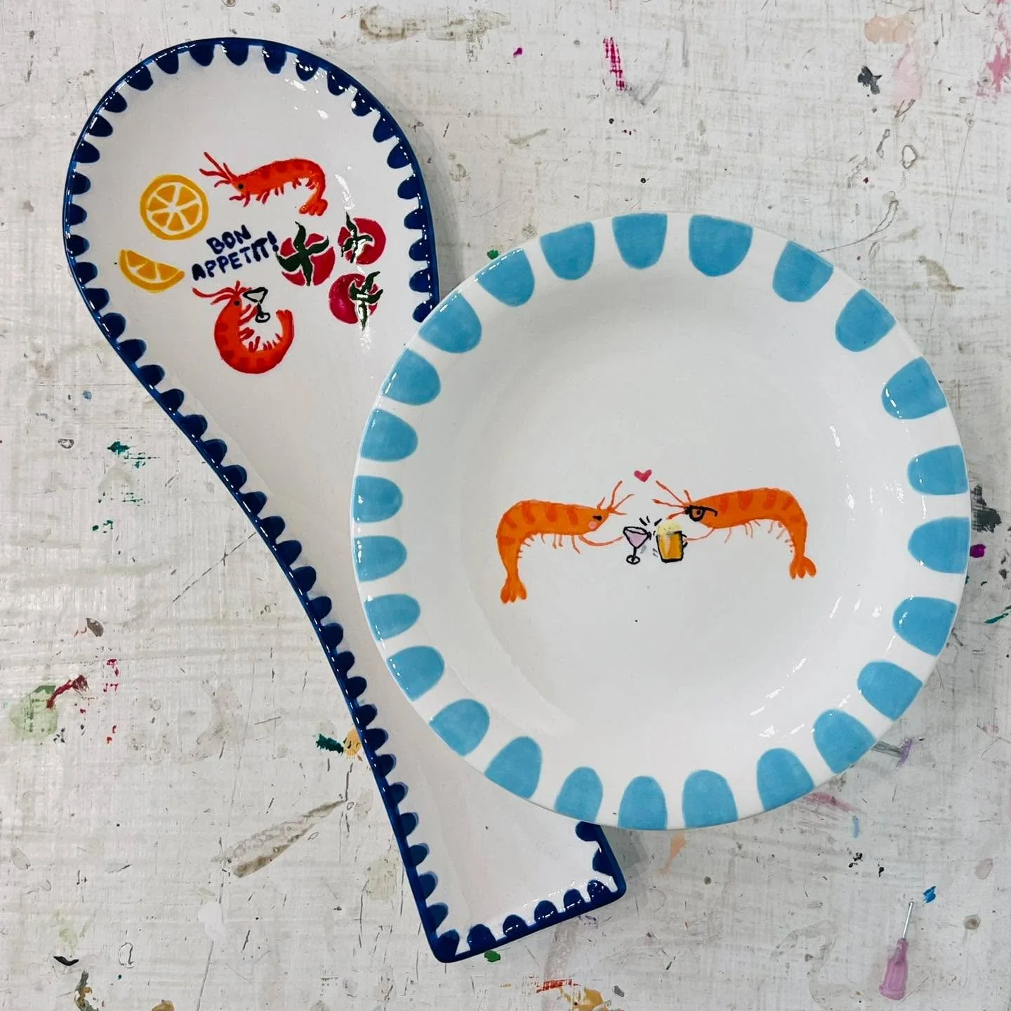 These shrimp are so cute!

OPEN THIS WEEK 12-4pm Sunday-Friday for DIY pottery painting
Walk Ins Welcome
Great for Kids &amp; Adults