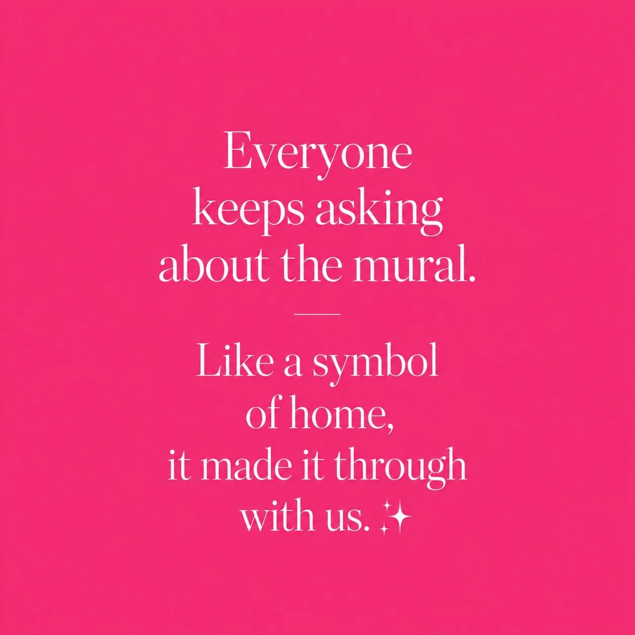 Everyone keeps asking about the mural.

As the salon comes back together, some things will be brand new and some things will stay exactly the same. We asked the remediation company to do whatever they could to save that wall, if at all possible &mdas