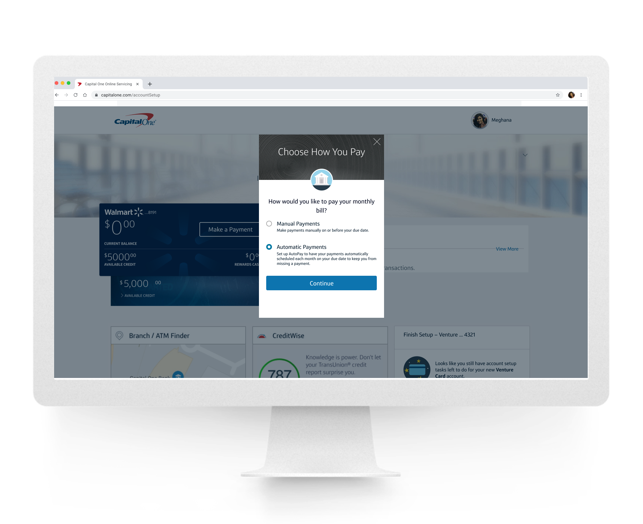 Choose How You Pay, Web (2019)A customer onboarding feature that allows customers to choose how they would like to pay their credit card bill.