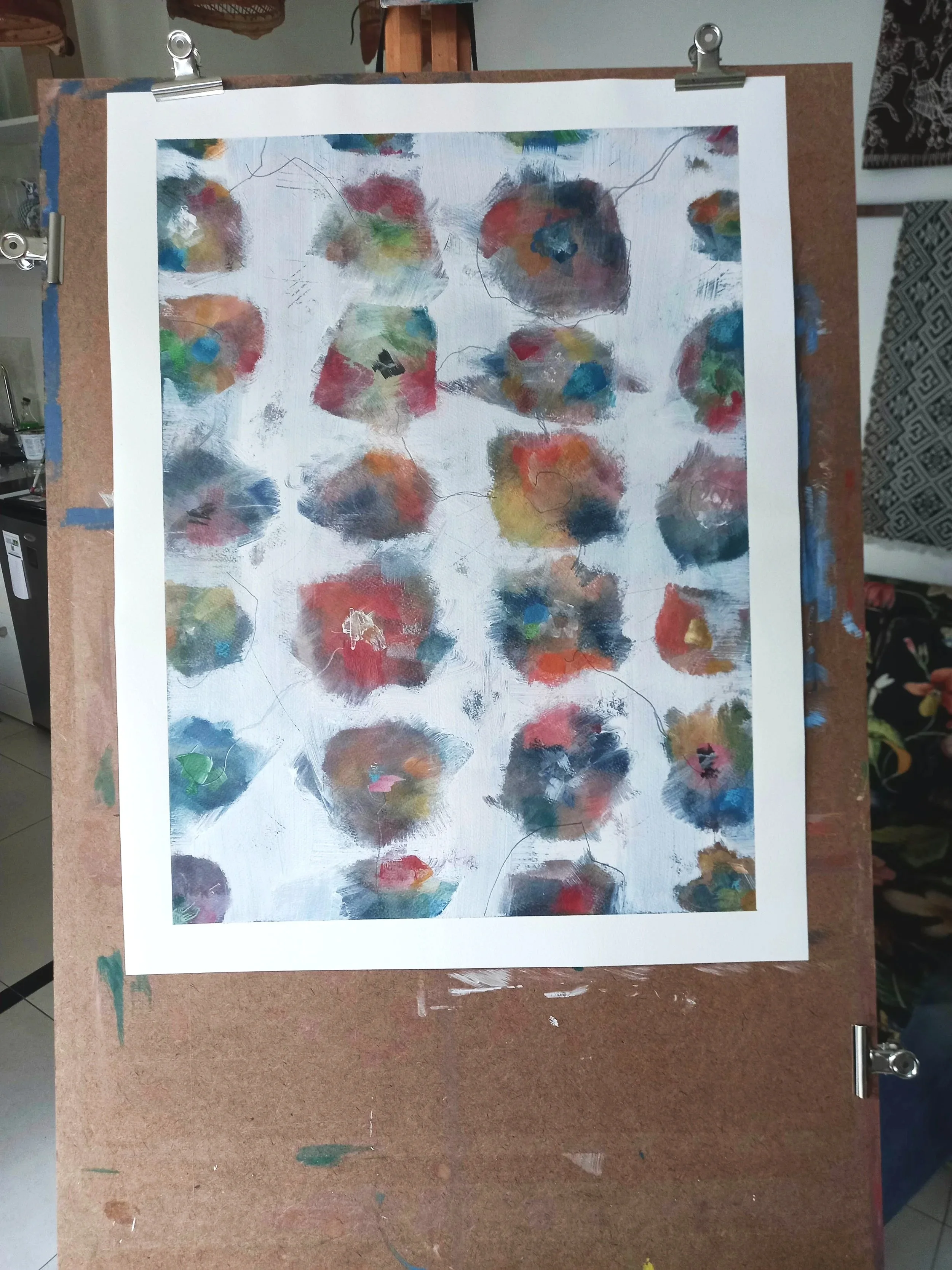 “Which One?”, 2025, Acrylic, Pencil and Oil Pastels on Paper, 650mm x 500mm