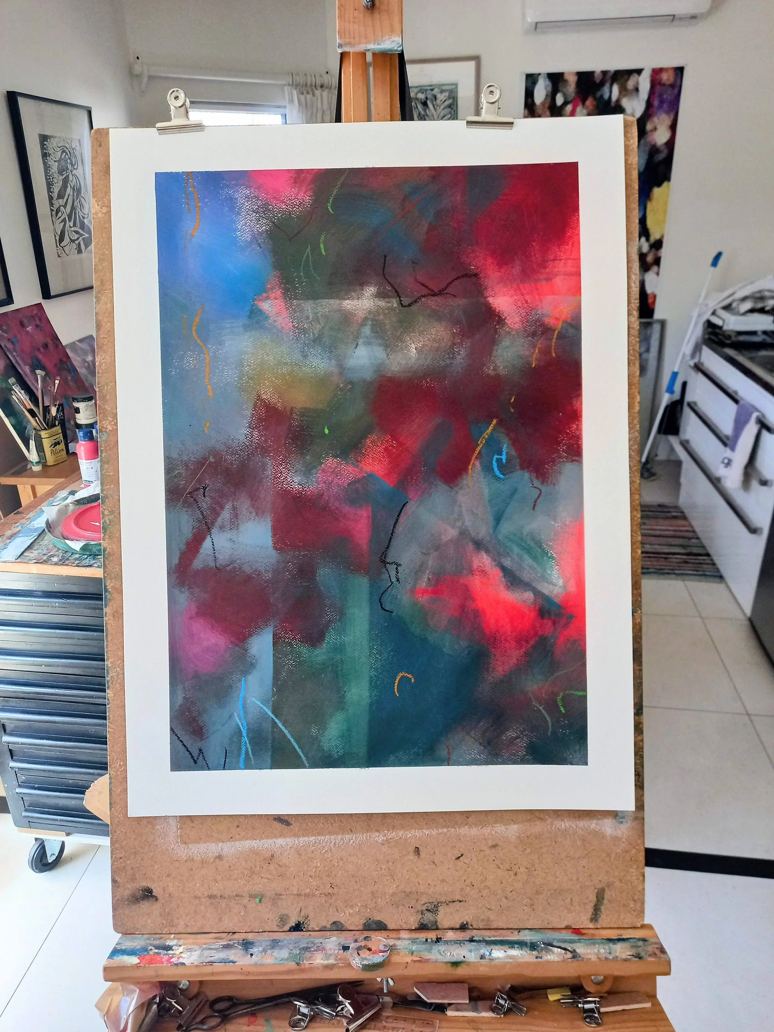 “Think like a Fox”, 2025, Acrylic and Oil Pastels, 765mm x 560mm