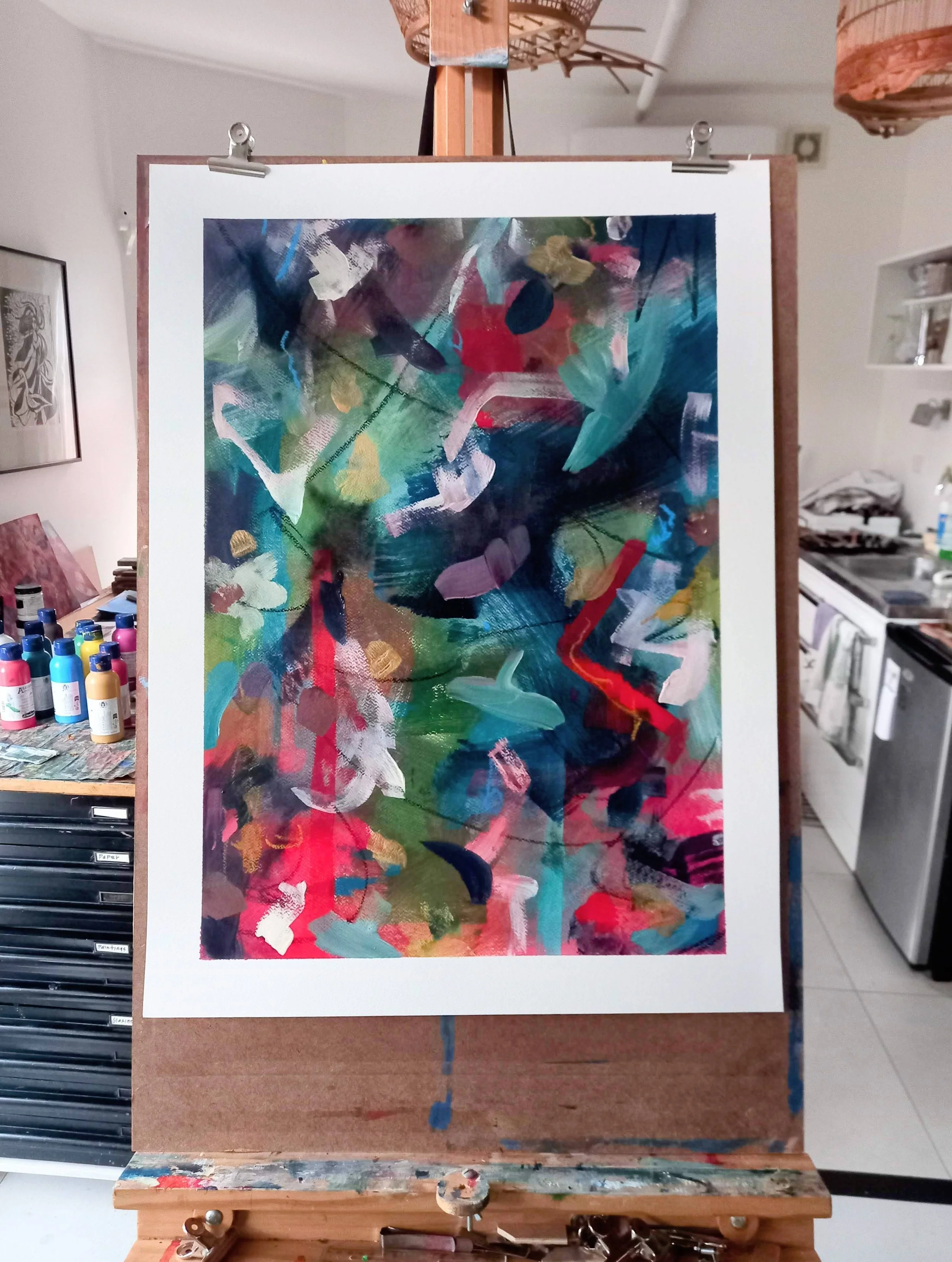 “Untitled”, 2025, Acrylic and Oil Pastels on Paper, 765mm x 560mm