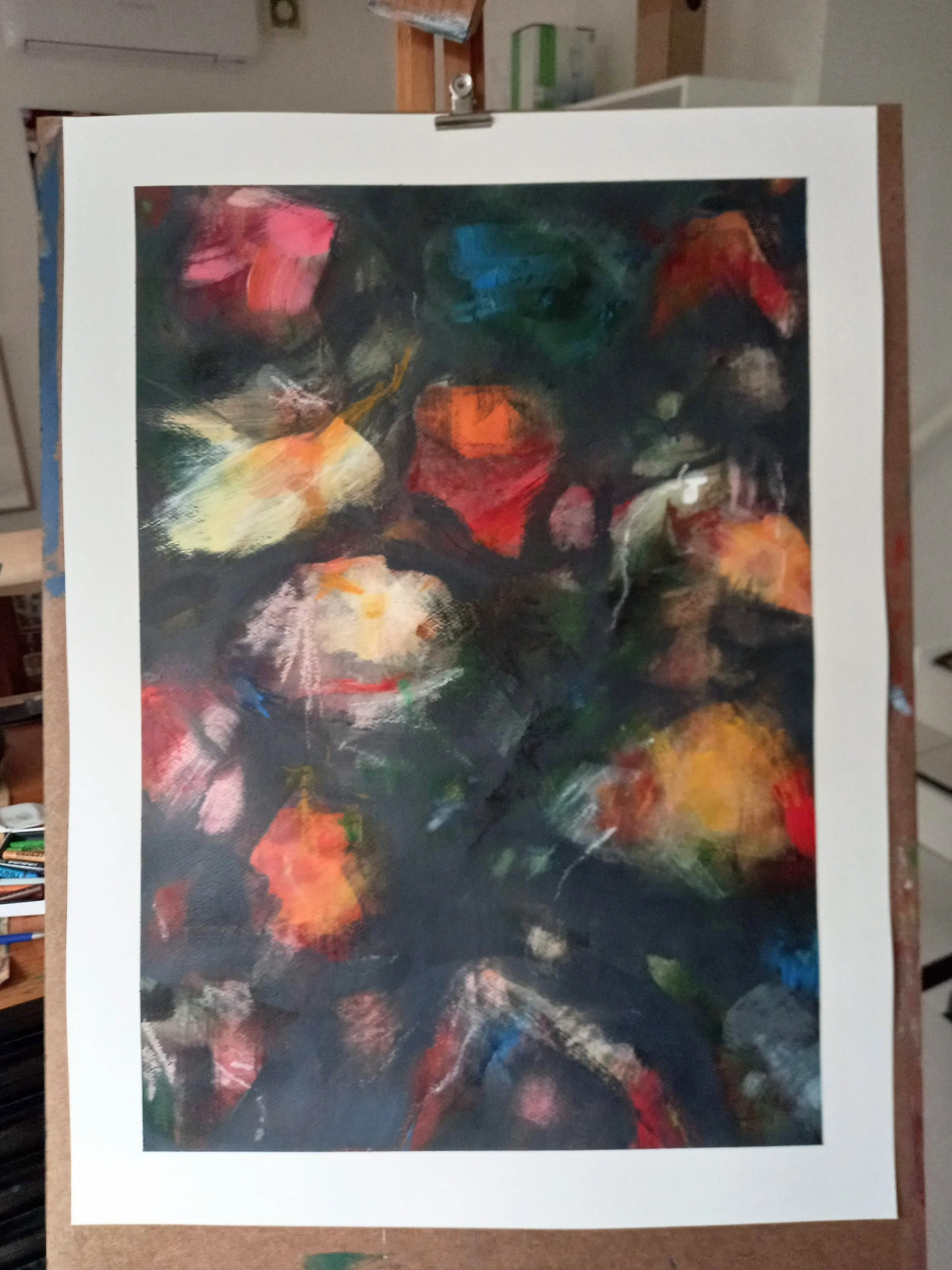    “Still Life”,   2025, Acrylic and Oil Pastels on Paper, 765 × 560 