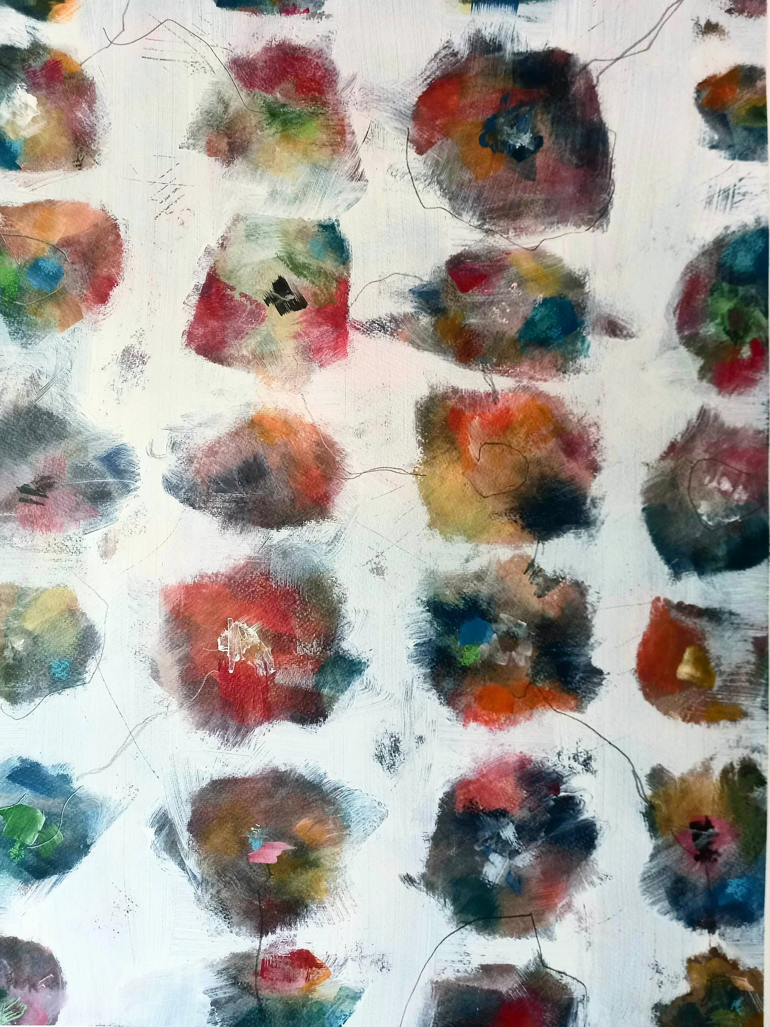    “Which One?”,   2025, Acrylic, Pencil and Oil Pastels on Paper, 650mm x 500mm 