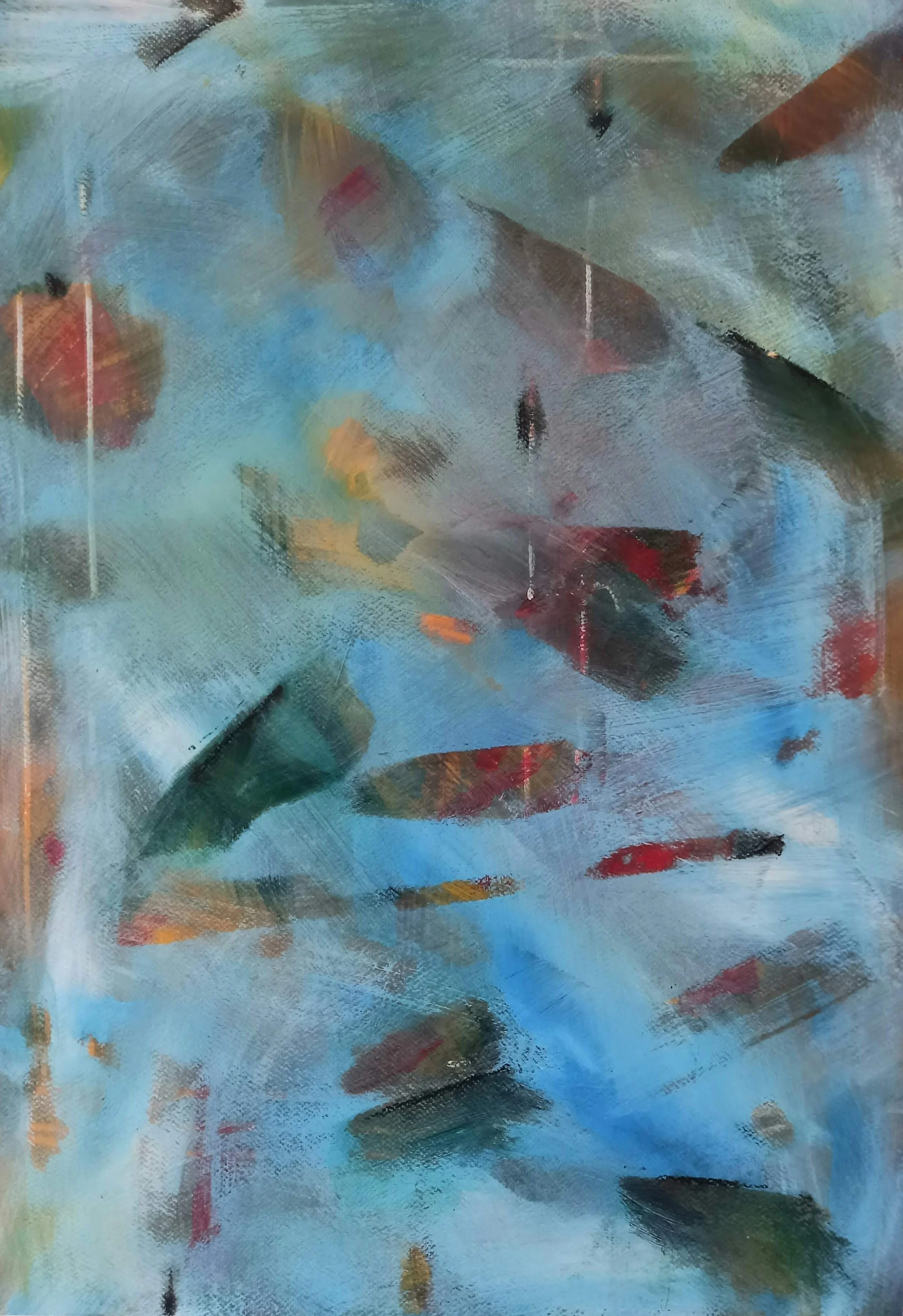   “Free Falling”,  2025, Acrylic and oil pastels on Paper, 760mm x 560mm 