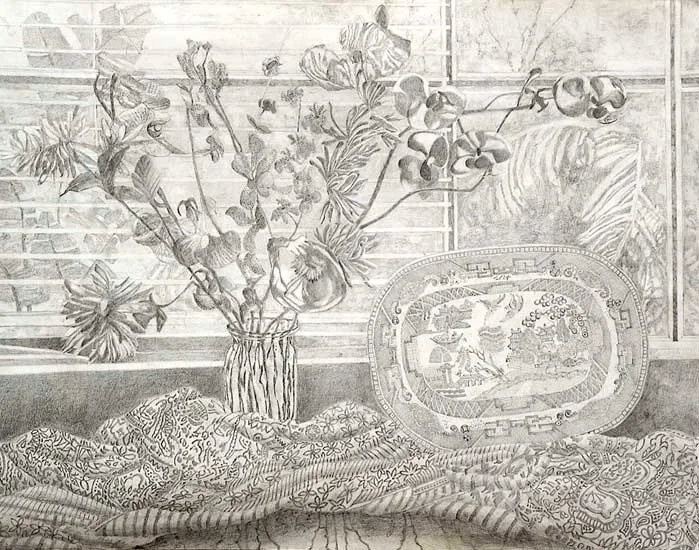 Poppies, Orchid and Willow Pattern Plate