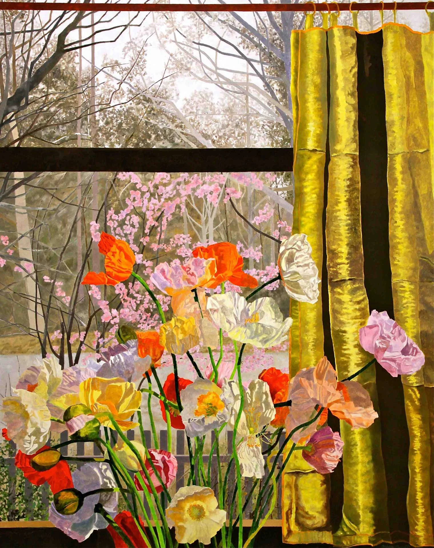 Poppies and the Yellow Curtain