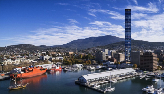 An artist impression of the Fragrance Towers in Hobart. Graphic by Jack Redpath.