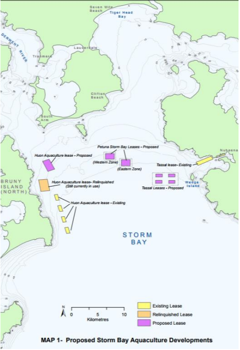 The Storm Bay Expansions will increase production by up to 80,000 tonnes, a 160% increase of the whole salmon industry concentrated at the mouth of the Derwent.