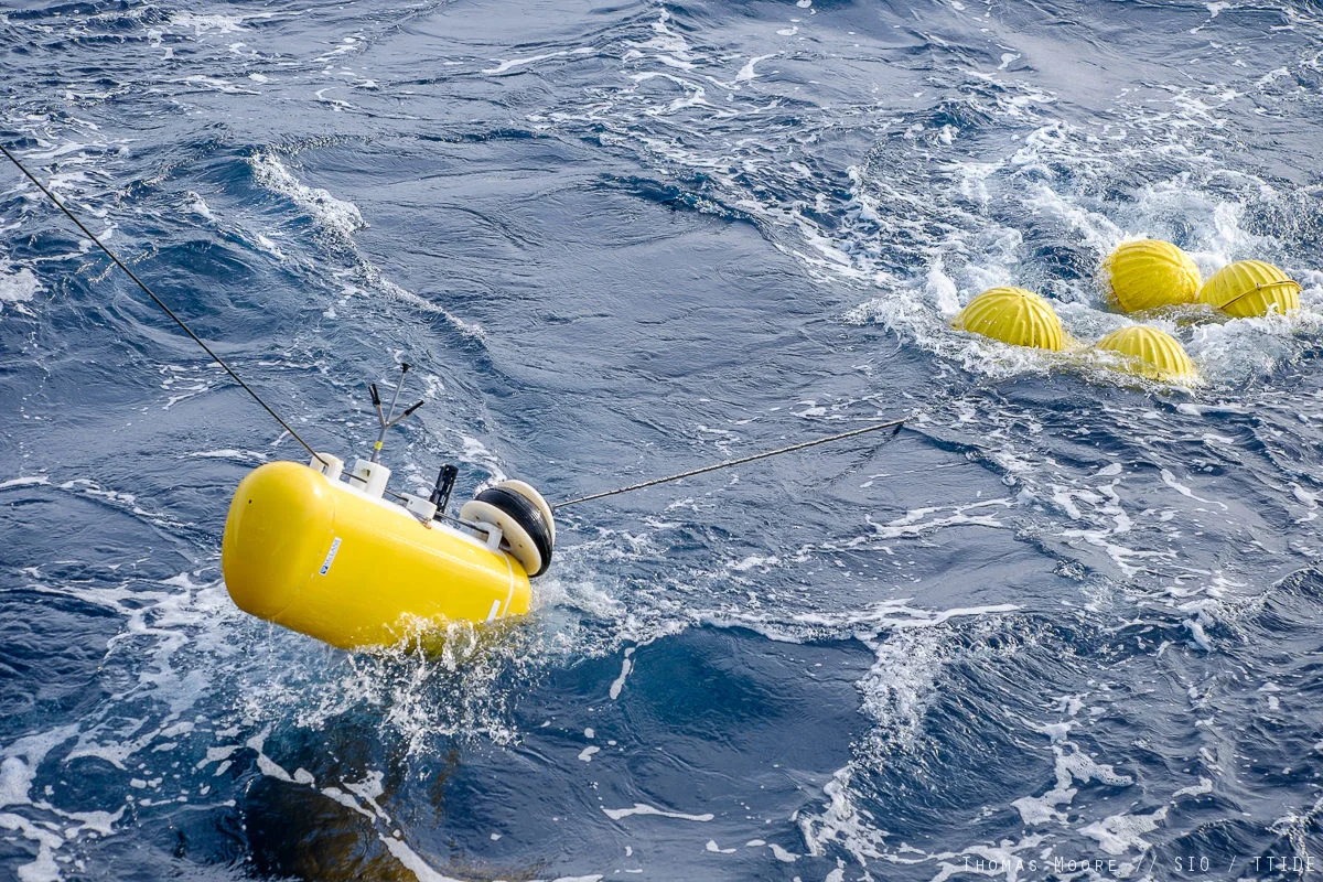 A McLane profiler breaks the surface. Photo: Thomas Moore
