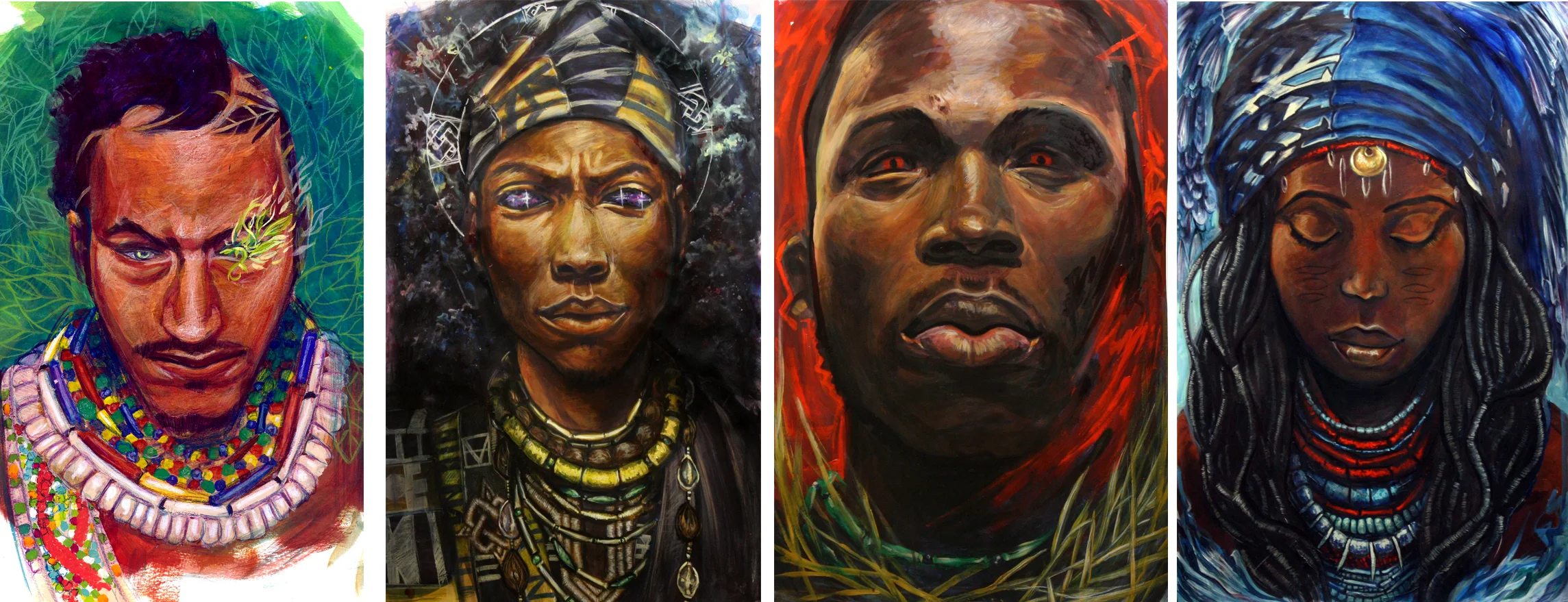 Portraits of The Orisa: Student series depicts young artists as divine beings based on their personalities and personal narratives The series is a personal project that sprang from a collaborative art initiative exploring Yoruba art and thought as a means of social empowerment for Black youth. The work stands in opposition to pervasive negative images of Black youth, questioning the associations of blackness with unmitigated suffering and subjugation. The series also celebrates the rich diversity of Afro-Diasporic identites. 