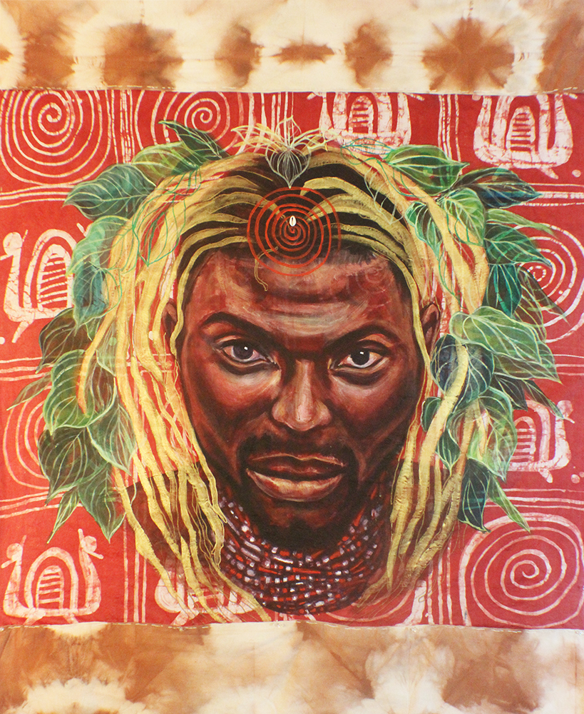 “Orisa Dada” Acrylic on Guinea Brocade 48” x 60”