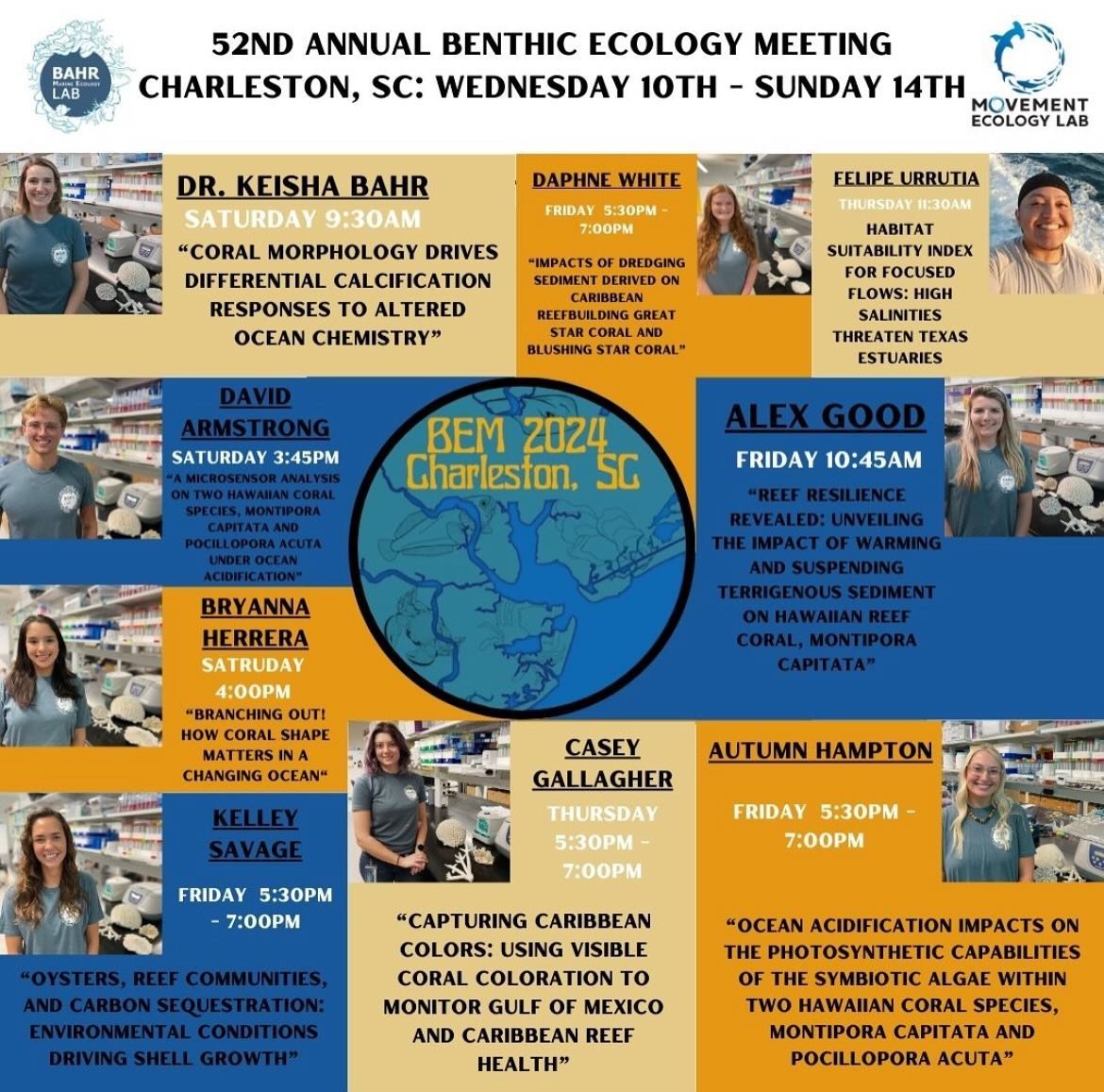Goodbye Corpus, Hello Charleston 👋🏻 9 members of the Coffey-Bahr bunch are presenting at this year&rsquo;s Benthic Ecology Meeting in Charleston, SC! Will you be joining us? We are so excited to meet new people &amp; share our wide-ranging research