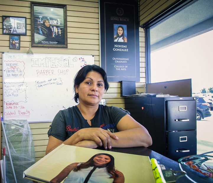 Beatriz Gonzalez, the mother of slain Cal State Long Beach student Nohemi Gonzalez, is the owner of three barber shops. One just opened in Norwalk. Photo | William Odis Martin