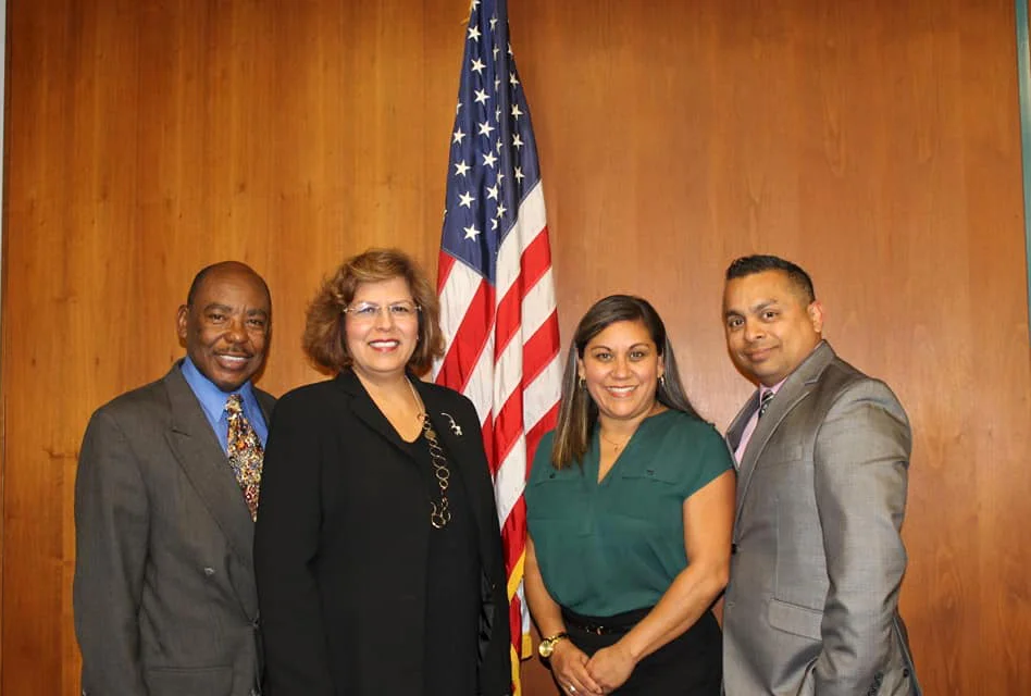 Darryl Adams, Ana Valencia, and Jude Cazares, pictured far left, middle left, and far right, were all successfully reelected. Norma Amezcua, pictured middle right, lost her seat. Photo Courtesy Norma Amezcua Facebook.