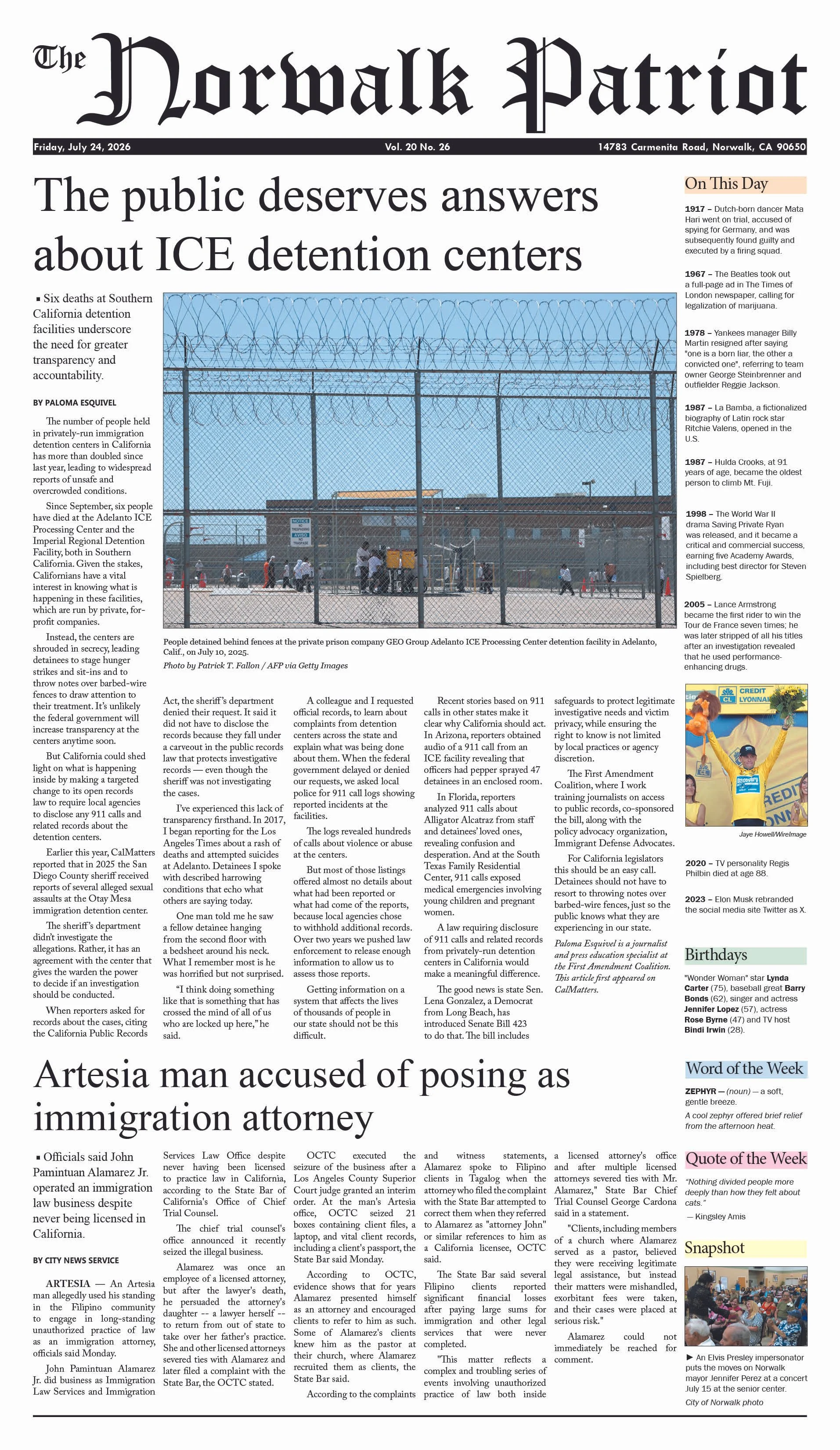 VOL. 20, NO 26, JULY 24, 2026 