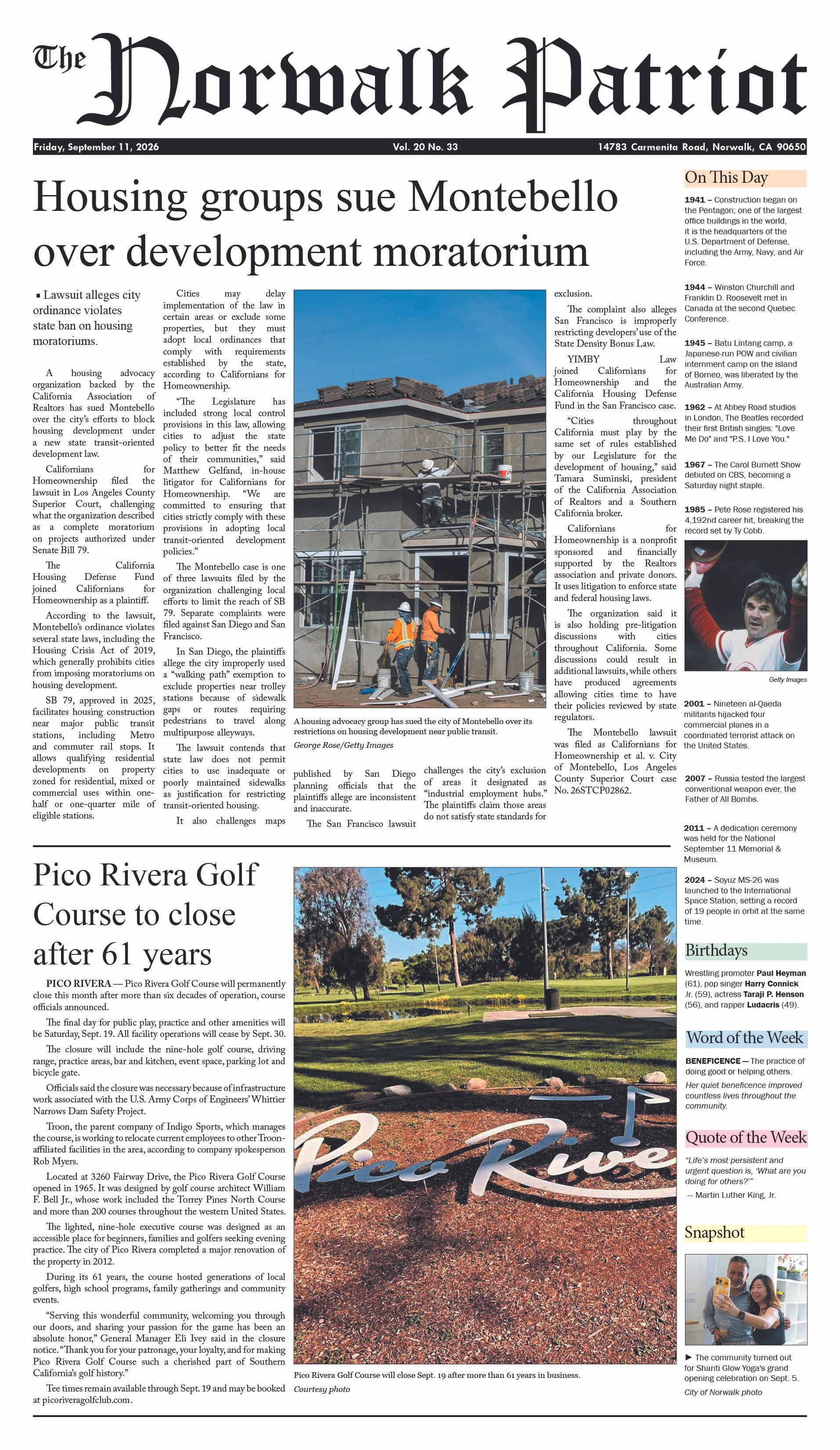 Vol. 20, No. 32, September 11, 2026