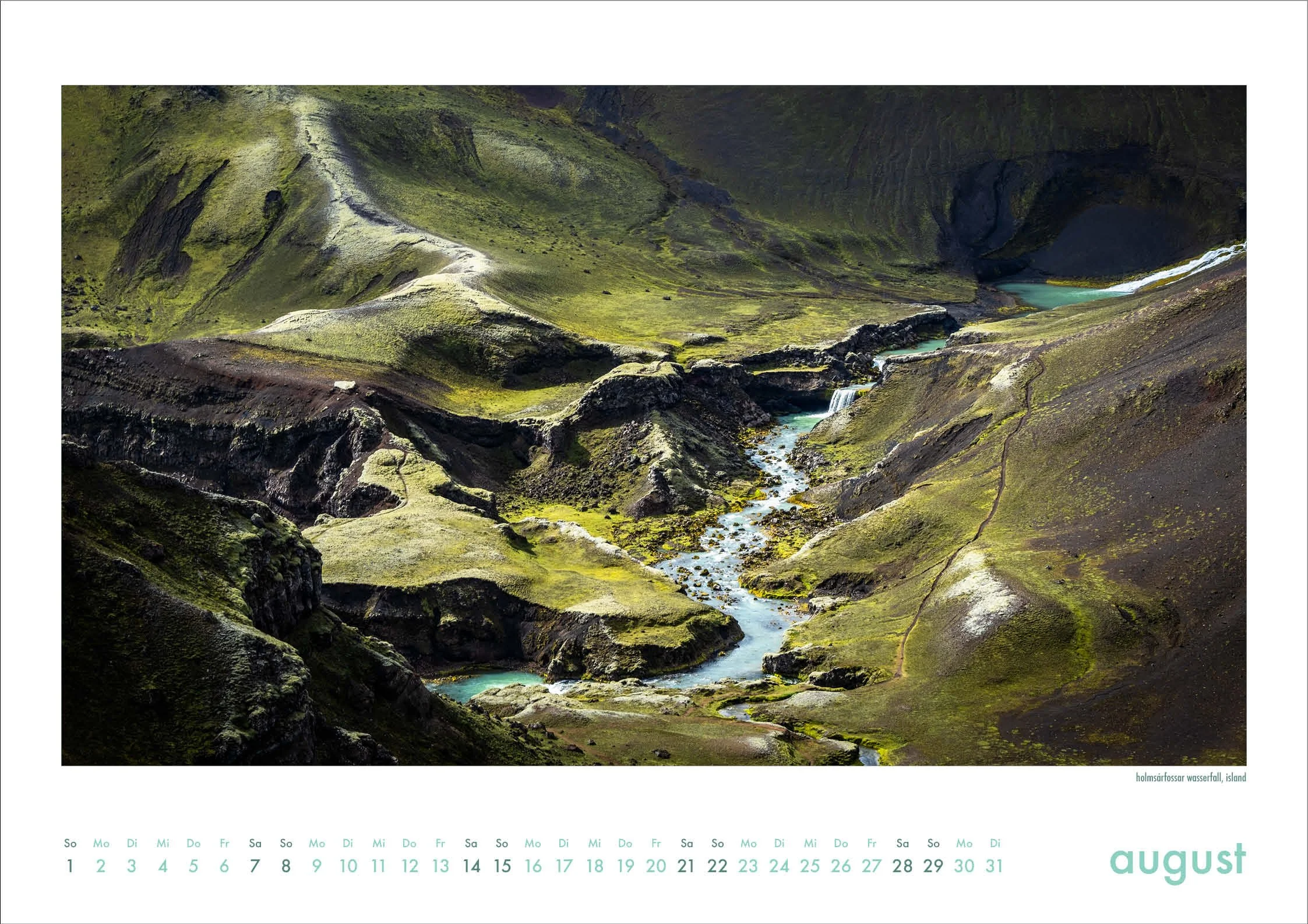Urtümliche Landschaft in Island - Kalenderblatt August