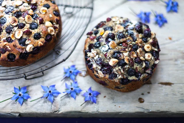 Blueberry and hazelnut yogurt cake with lemon and poppy seeds