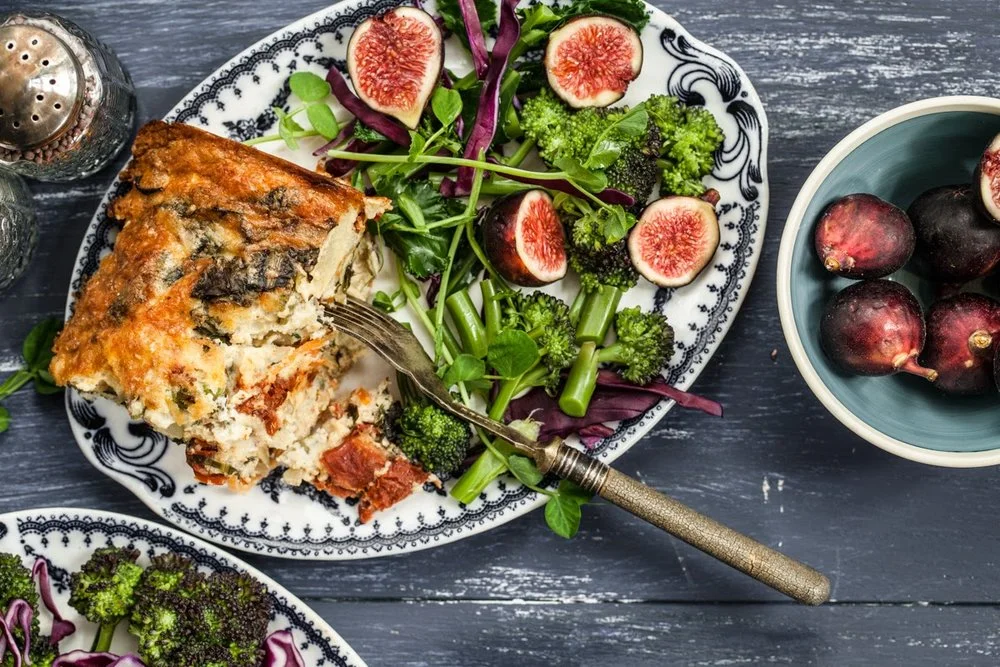 Chard and Parmesan soufflé with a purple and green salad