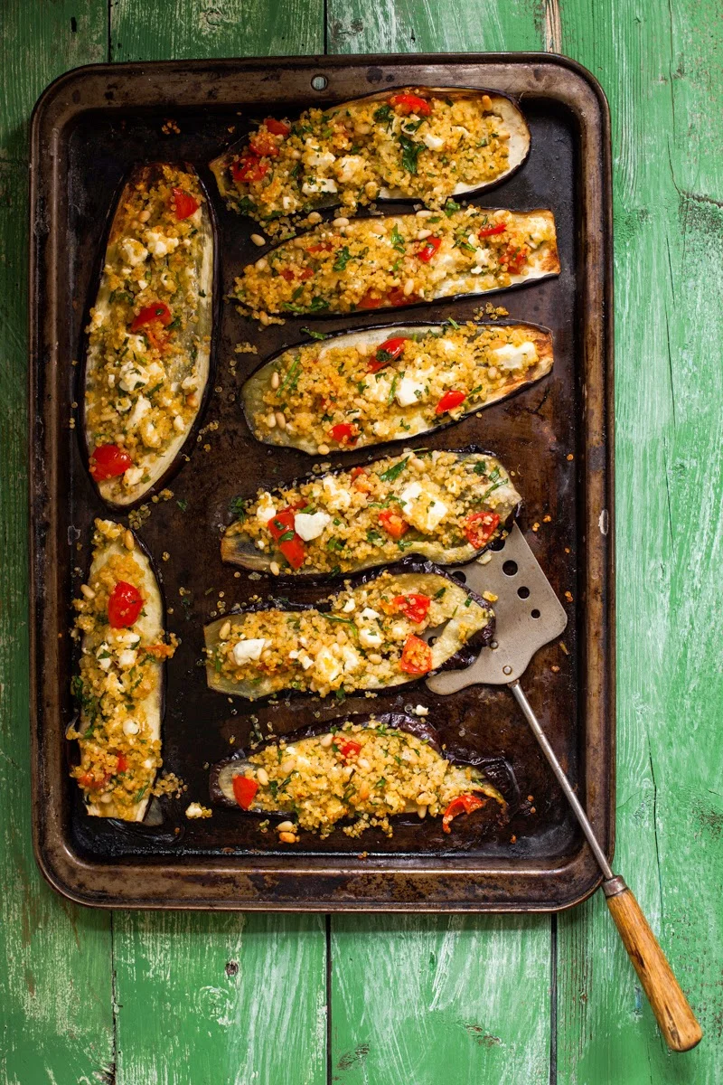 Aubergine, quinoa, feta and fresh herbs