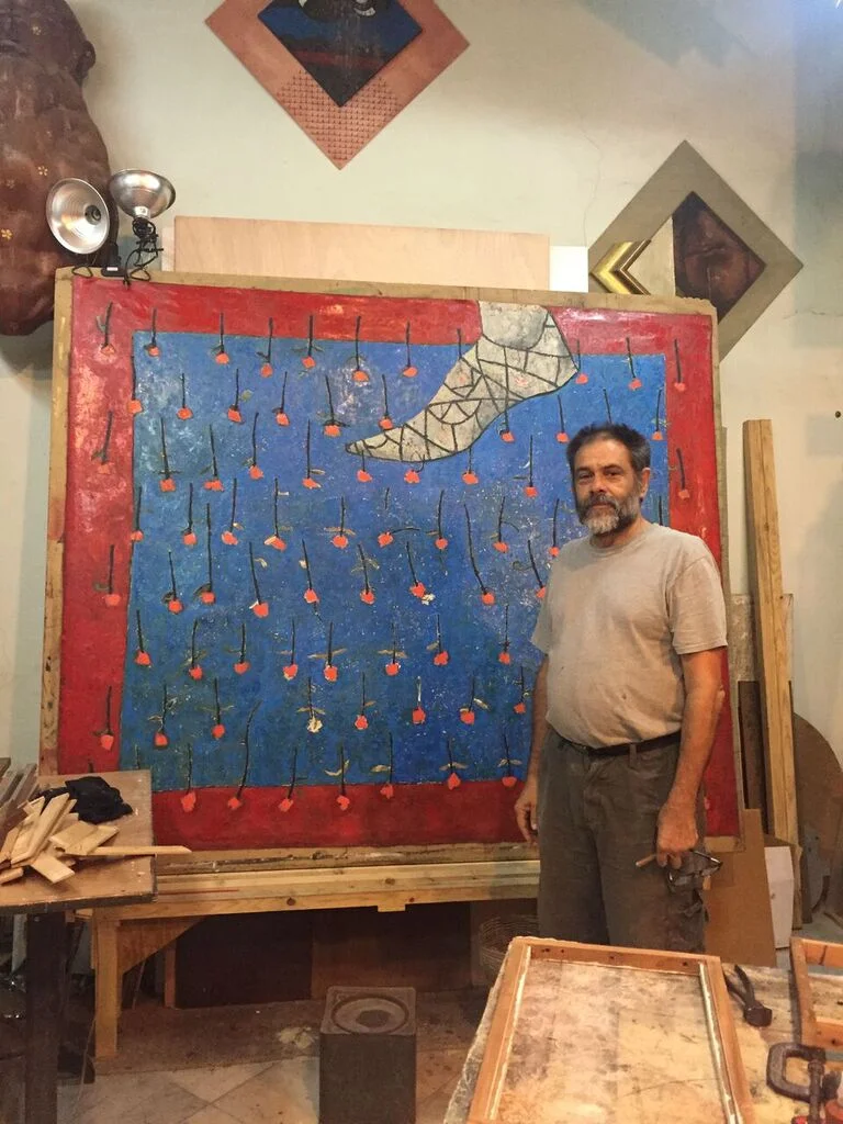 Cuban Artist Angel Ramires in his studio