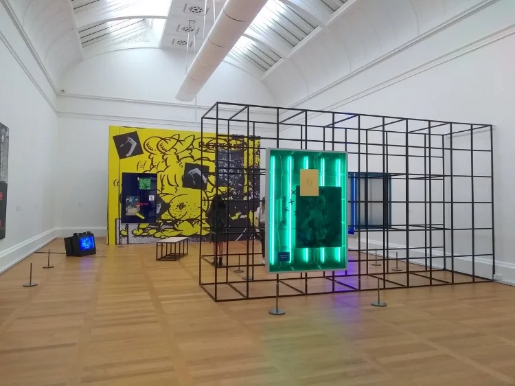 Installation view of Simeon Barclay's current exhibition 'The Hero Wears Clay Shoes' at Tate Britain.