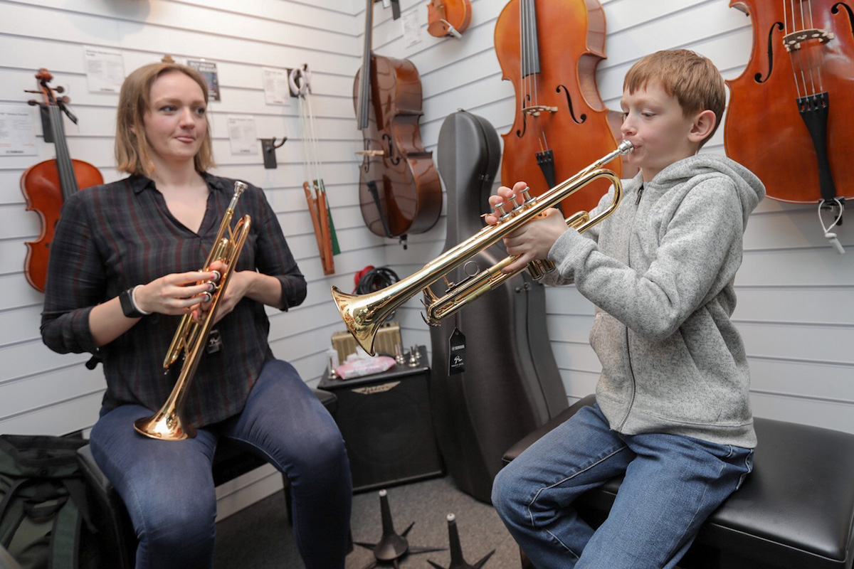Boy being taught trumpet at Yamaha Music London Learn to Play Day .jpeg