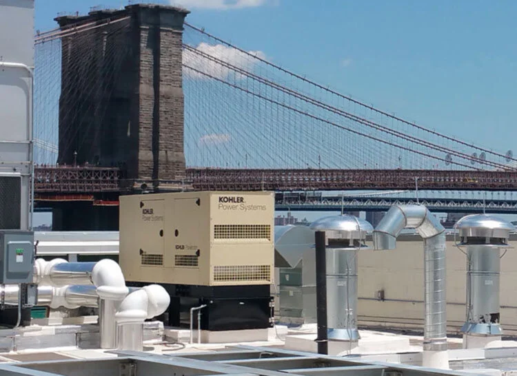 Kohler standby generator on a New York rooftop near the Brooklyn Bridge