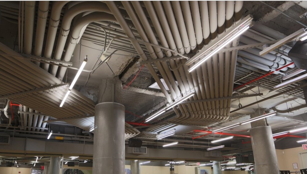 Conduit runs on a commercial building ceiling