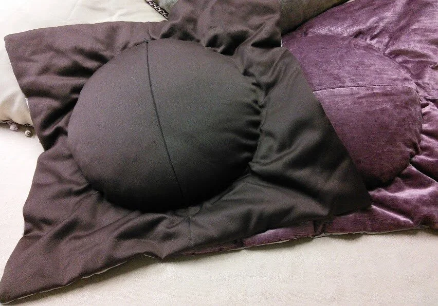 Brown wool and lilac velvet backed pasta cushion.jpg