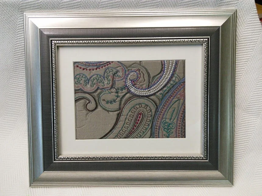 Embrodered Paisley quilted in Gunmetal frame 26 x 32cm£20.jpg
