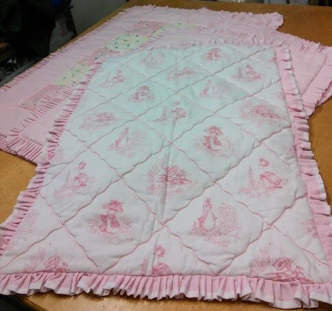 Beatrix Potter pink & white Cot quilt pink& white frill94x71cm.jpg