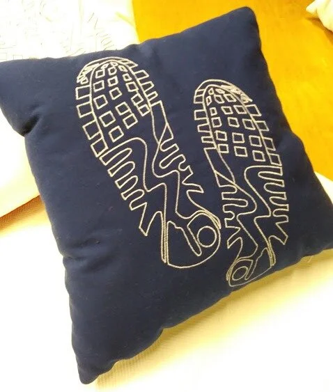 Trainer print cushion white on blue.jpg