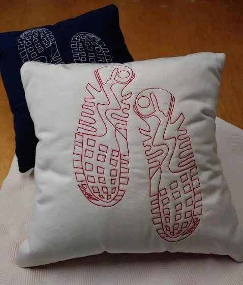 Trainer print cushion red on white.jpg