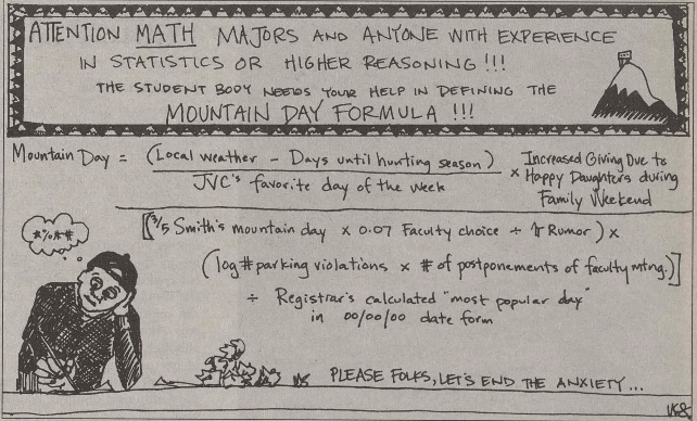 An Oct. 2, 1997 begs for an accurate prediction of the date for that year’s Mountain Day.